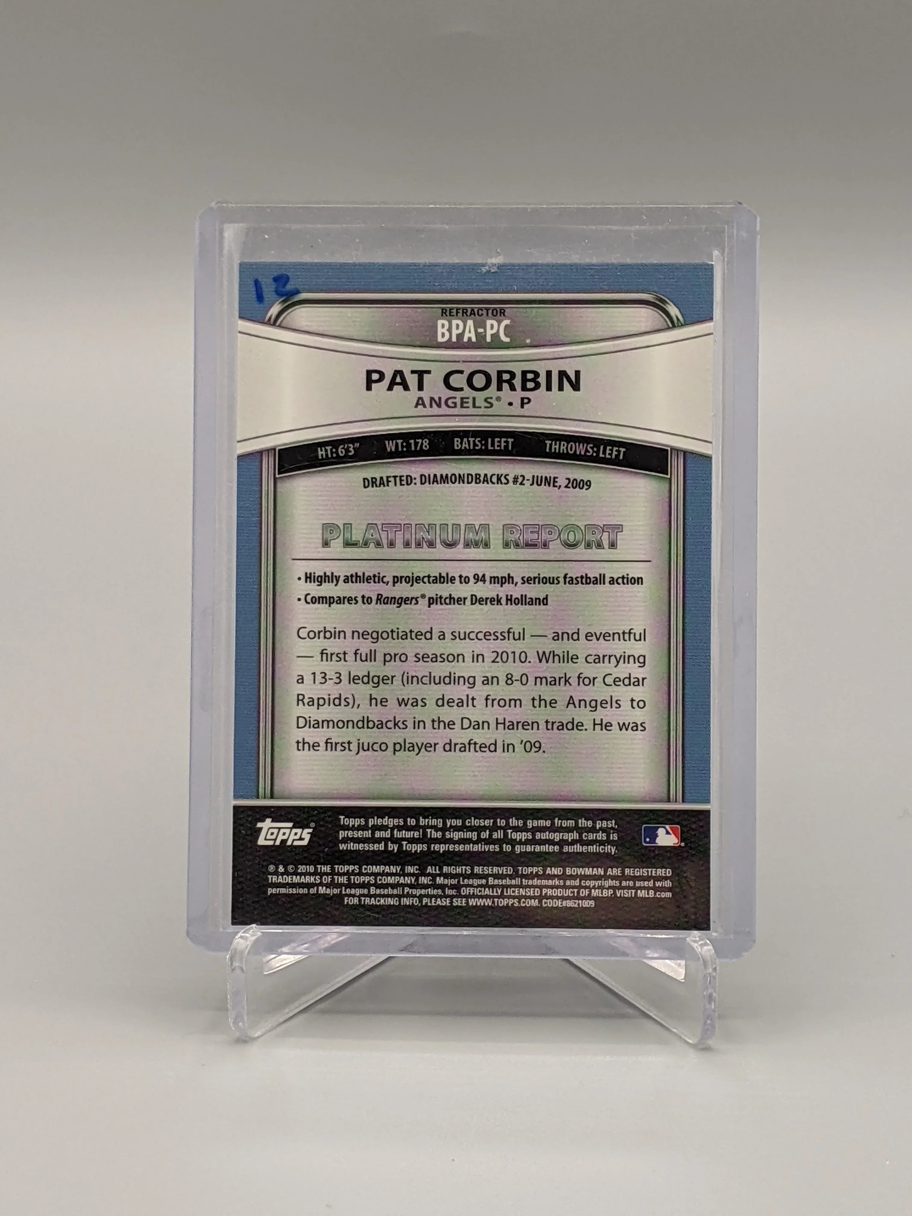 2010 Bowman Platinum Refractor Pat Corbin Angels