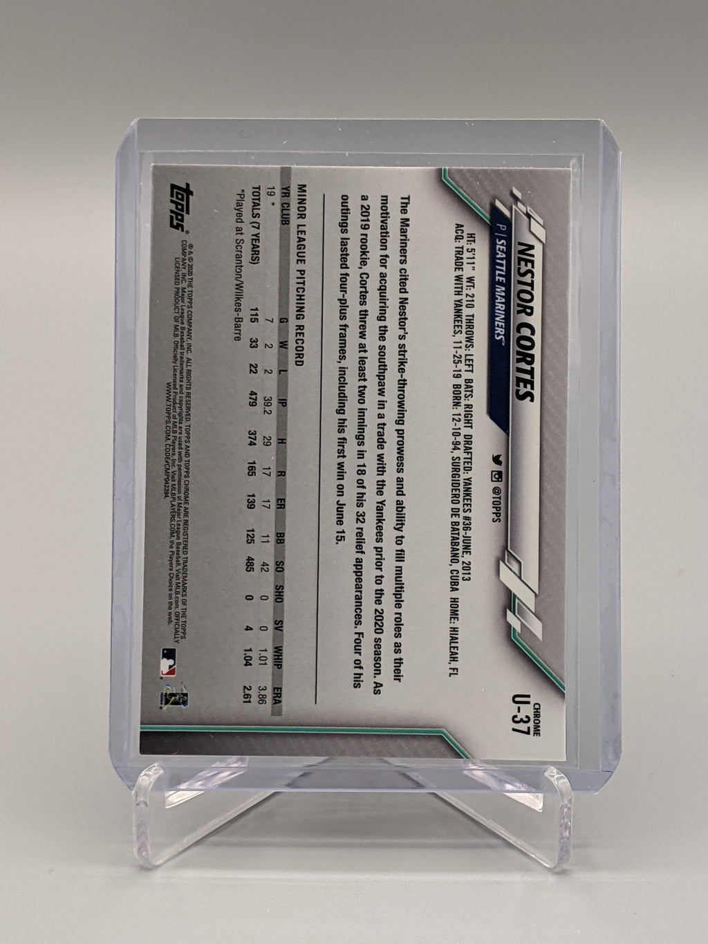 2020 Topps Chrome Pink Refractor #U-37 Nestor Cortes RC Mariners