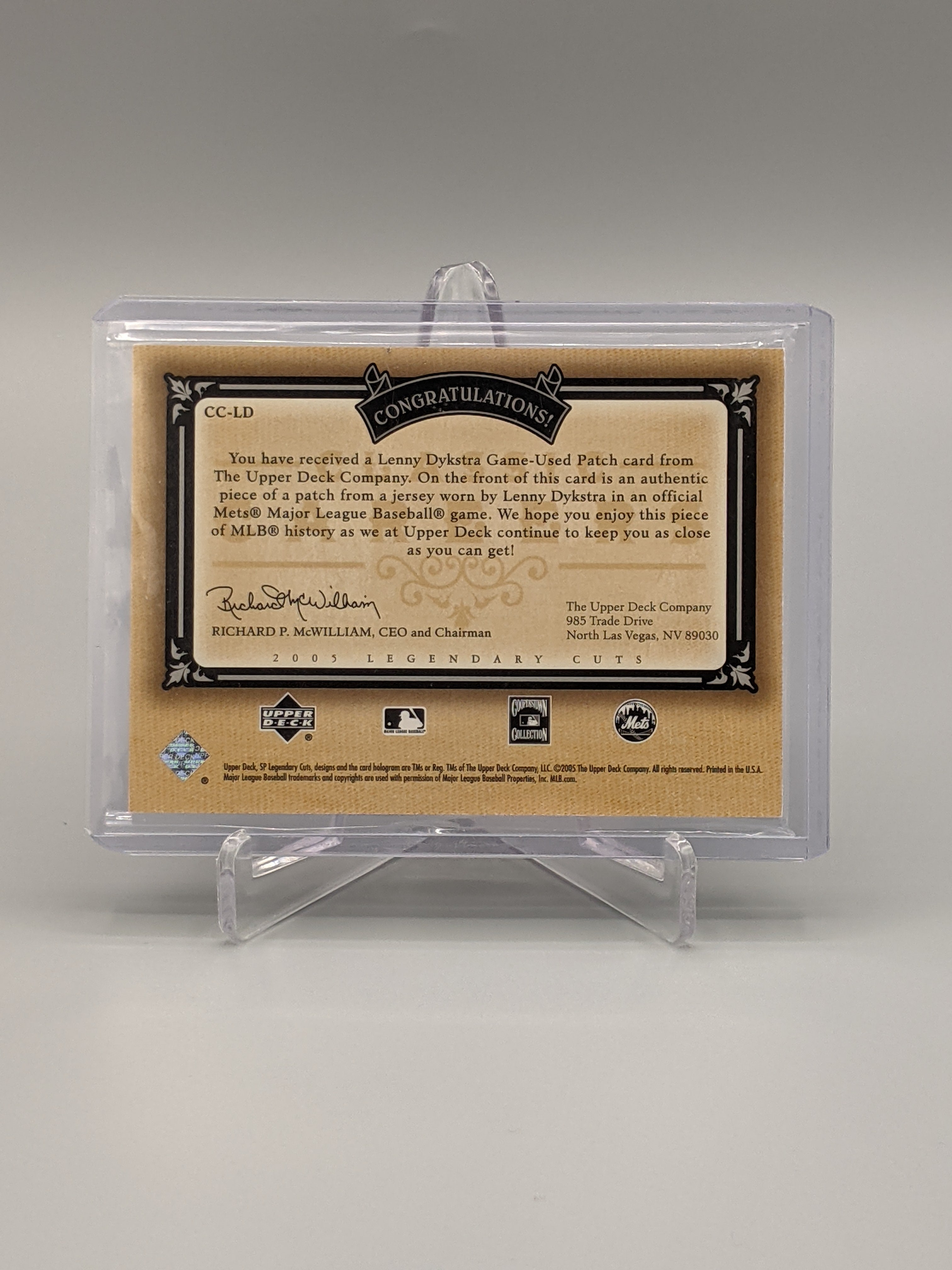 2005 SP Legendary Cuts Game-Used/Relic #CC-LD Lenny Dykstra #/50 Mets