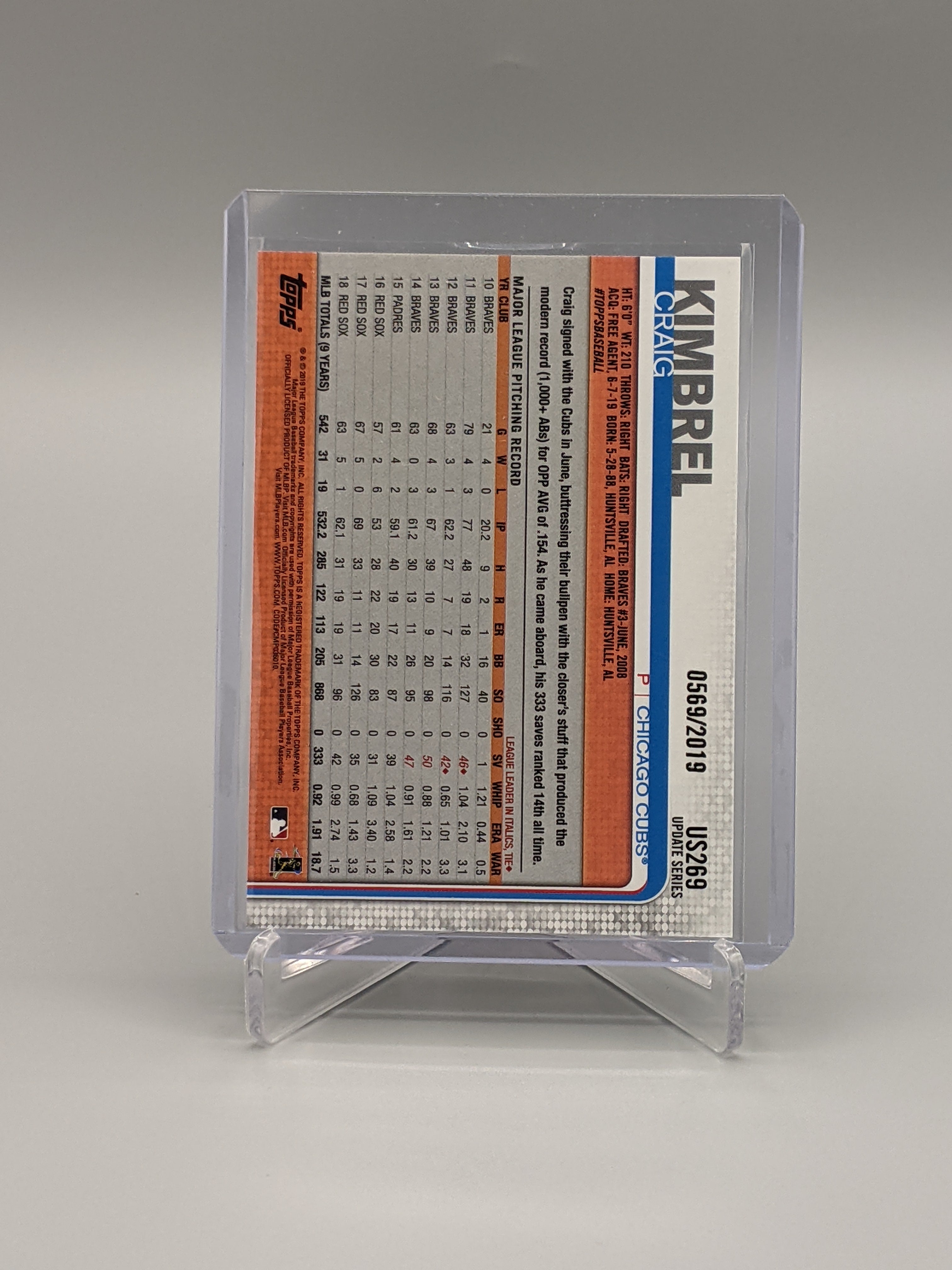 2019 Topps update Gold #US269 Craig Kimbrel #/2019 Cubs