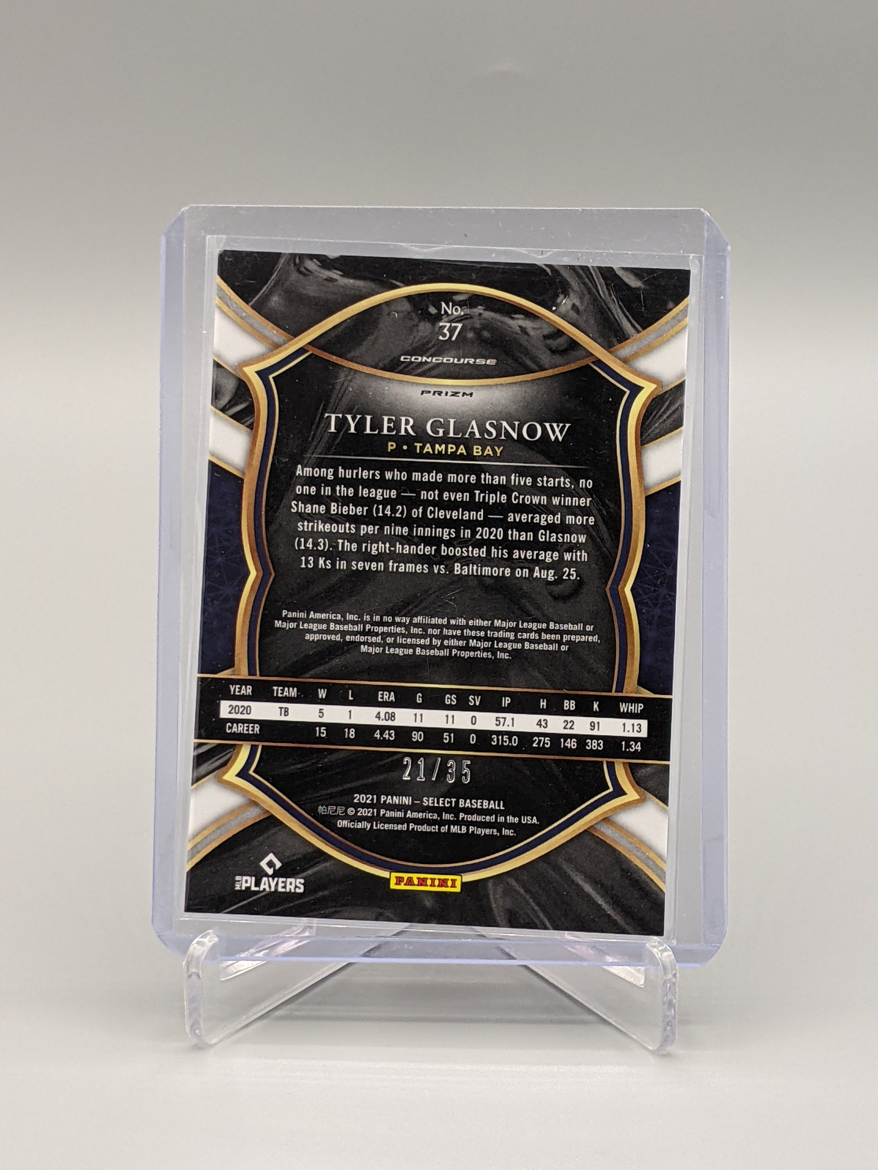 2021 Select Carolina Blue #37 Tyler Glasnow #/35 Rays