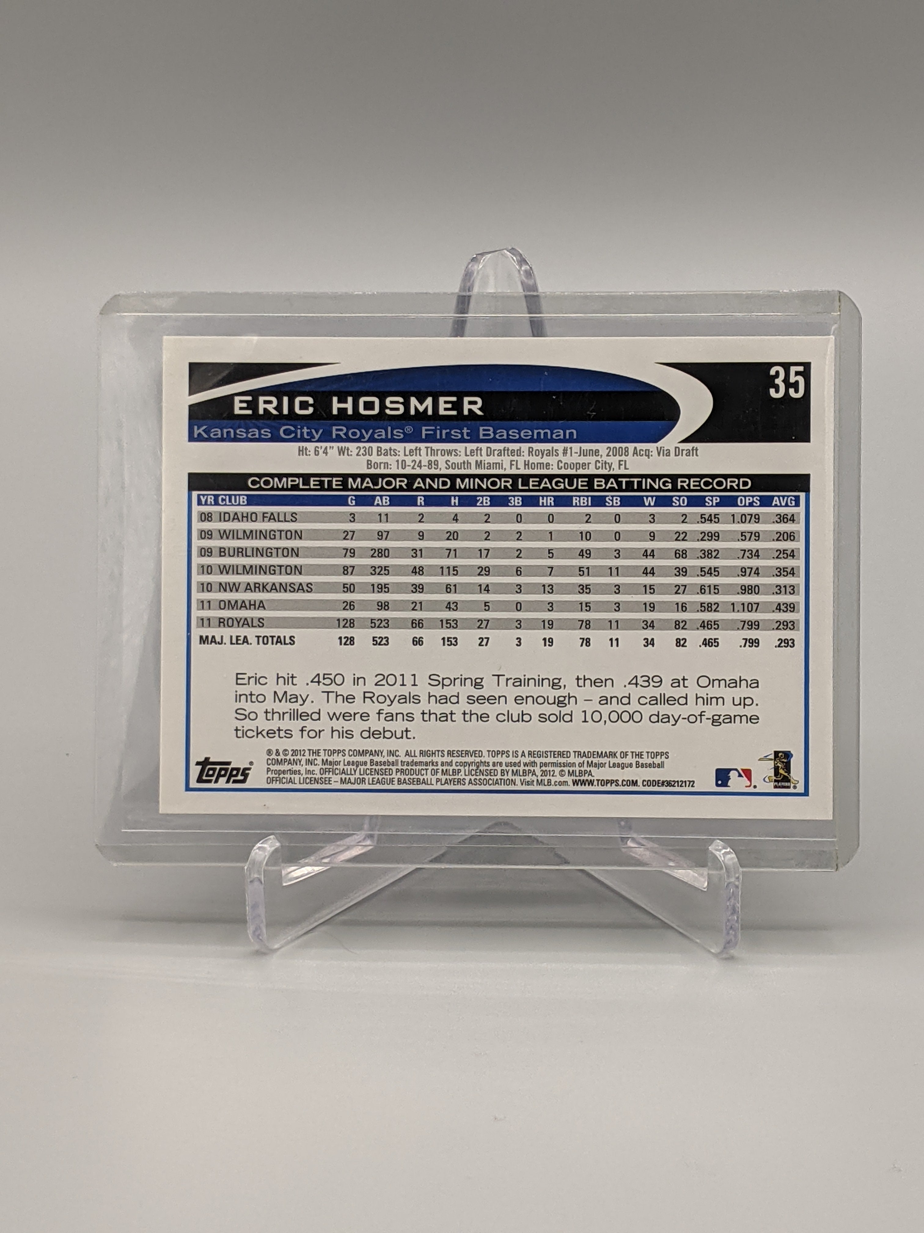 2012 Topps Dugout Variation #35 Eric Hosmer Royals