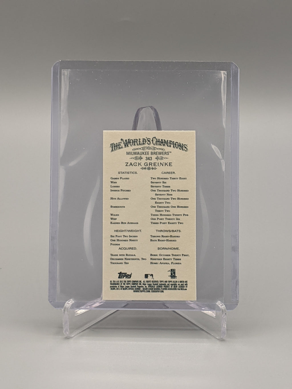 2012 Topps Allen & Ginter SP Mini #343 Zack Greinke Brewers