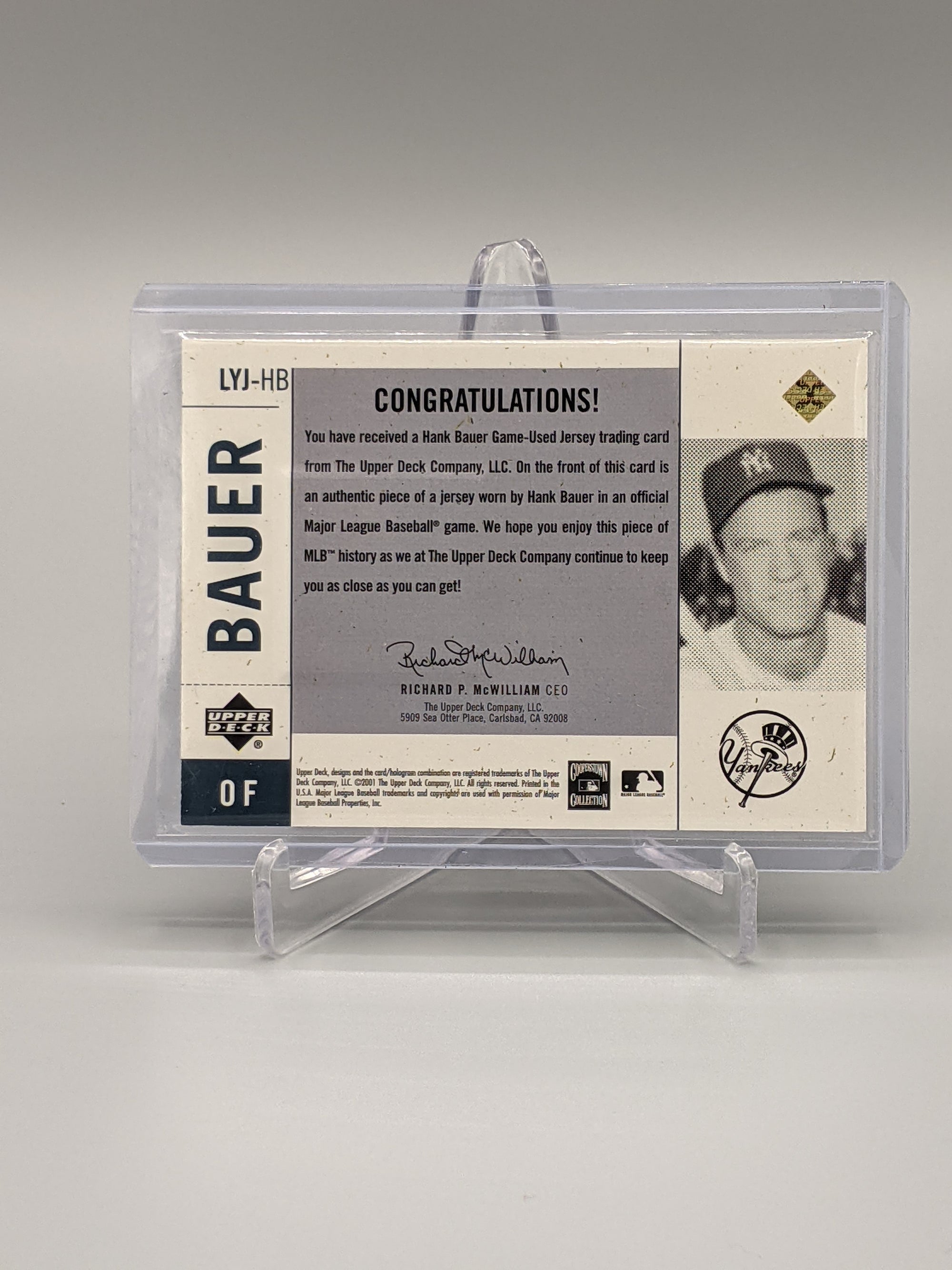 2001 Upper Deck Legendary Yankess Game Used #LYJ-HB Hank Bauer #/400