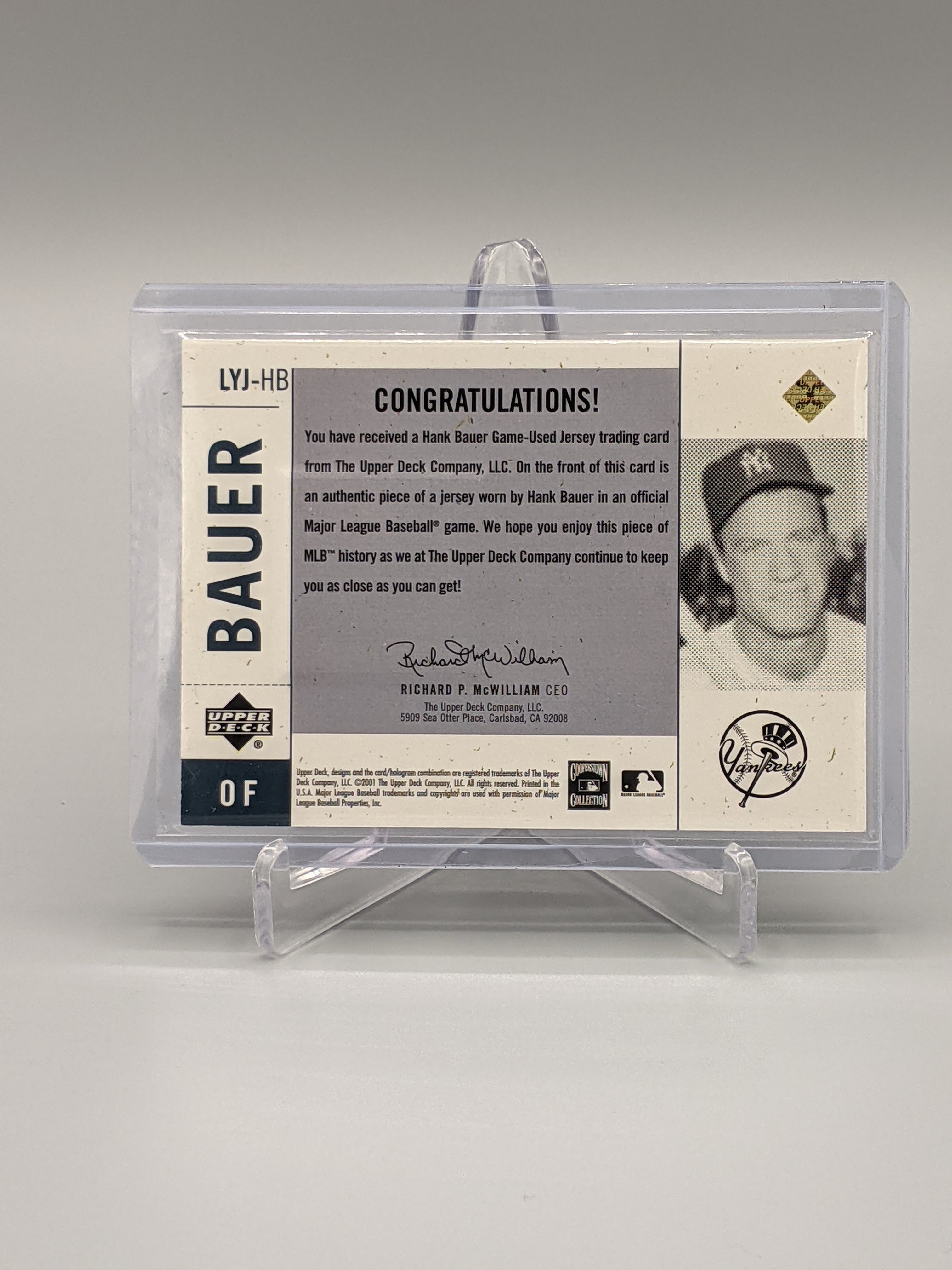 2001 Upper Deck Legendary Yankess Game Used #LYJ-HB Hank Bauer #/400