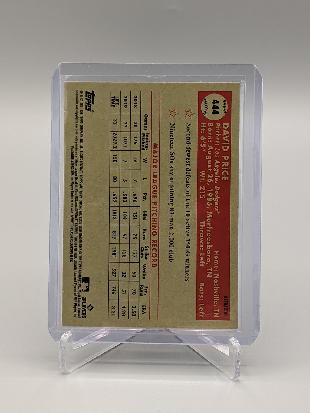 2021 Topps Chrome Platinum Anniversary Refractor #444 David Price Dodgers