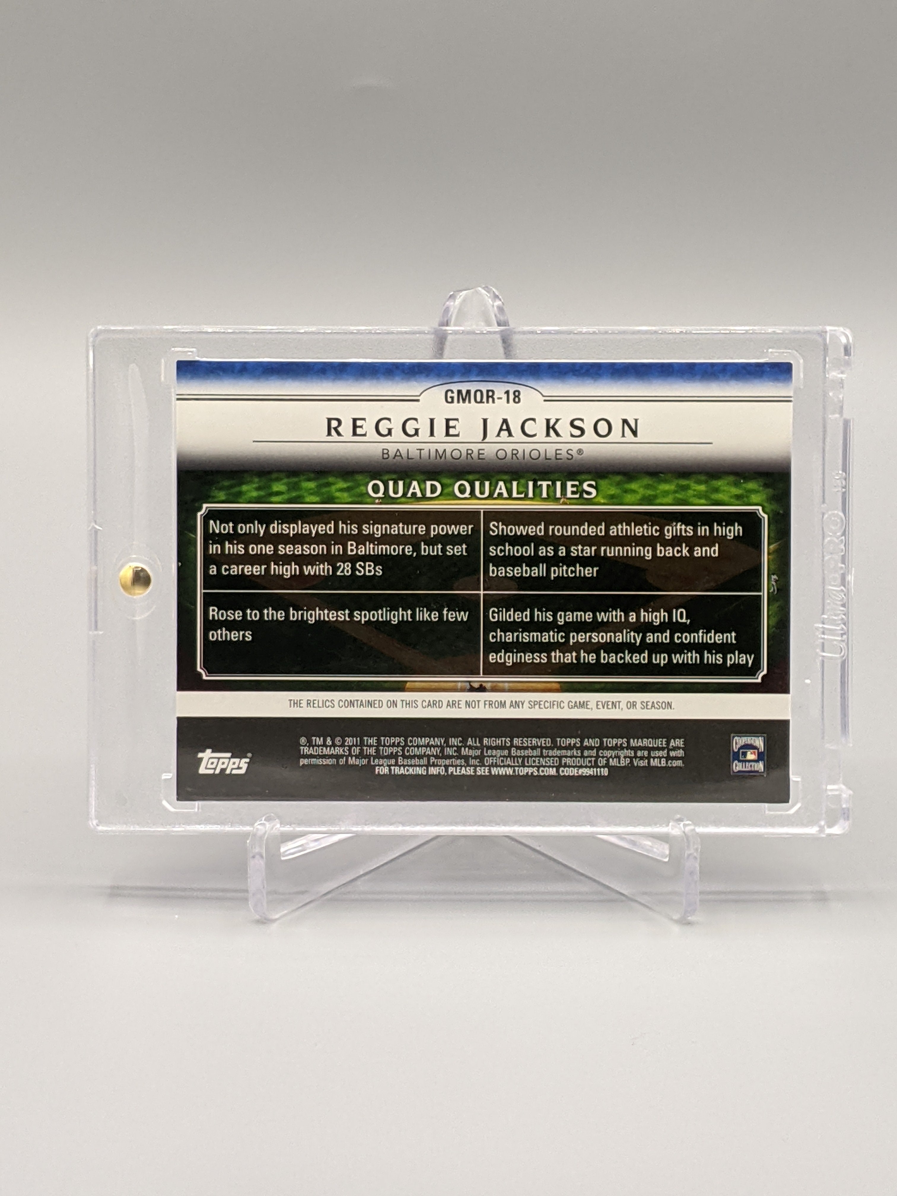 2011 Topps Marquee Gametime Momentos #GMQR-18 Reggie Jackson #/199 Orioles