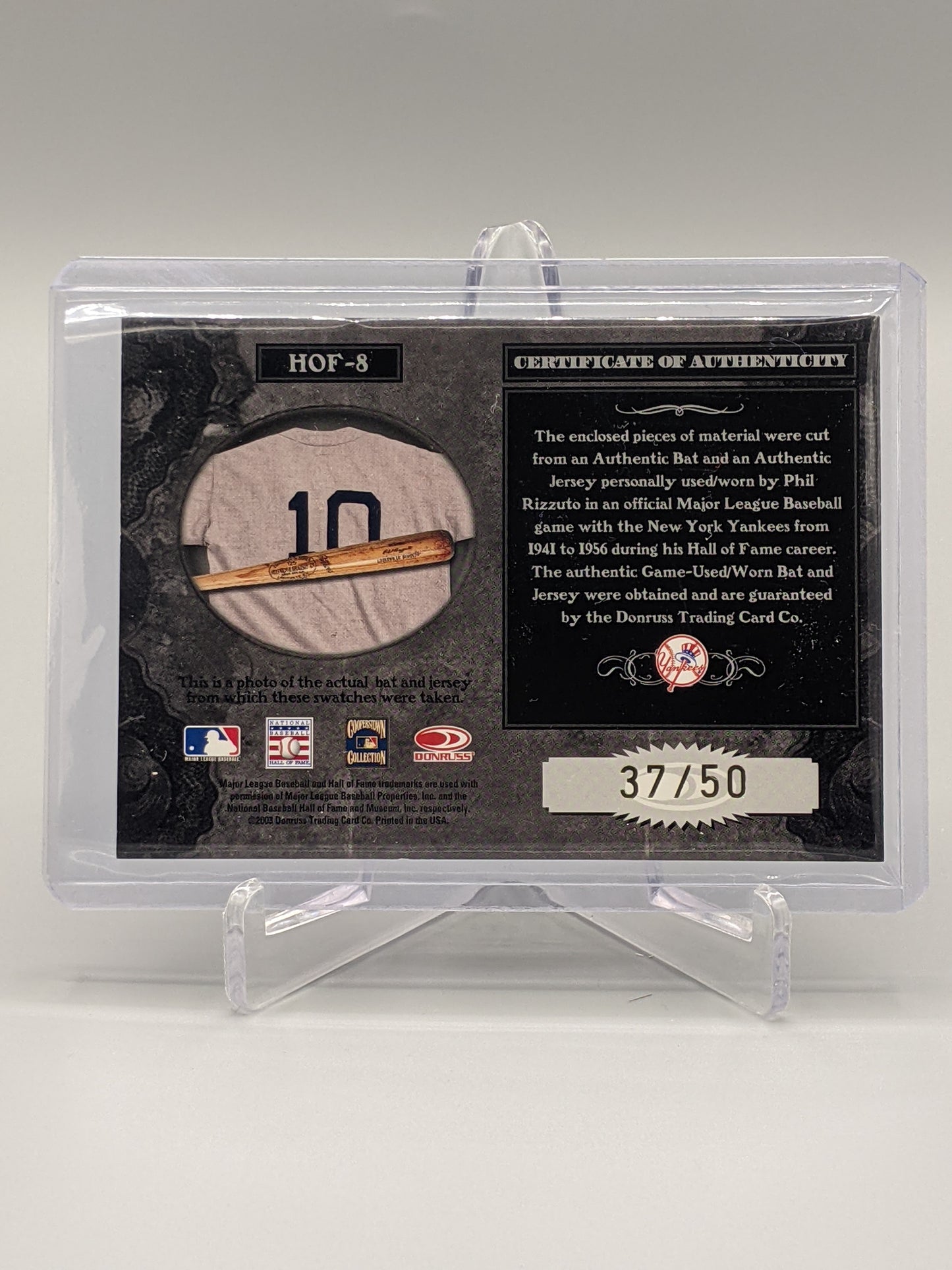 2003 Timeless Treasures HOF Combos #HOF-8 Phil Rizzuto Game-Used #/50 Yankees