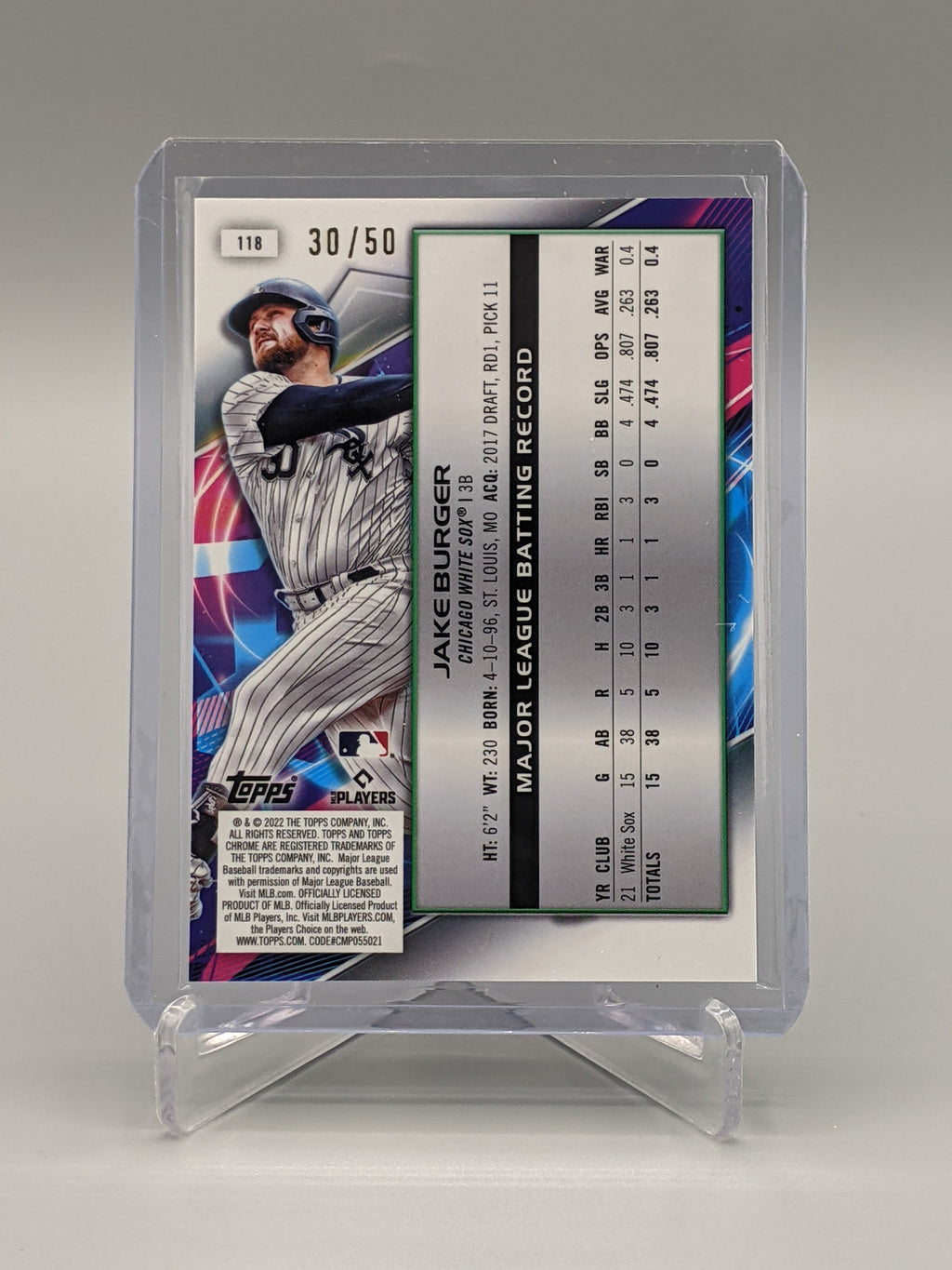 2022 Topps Chrome Cosmic Interstellar Gold Refractor #118 Jake Burger RC #/50 White Sox