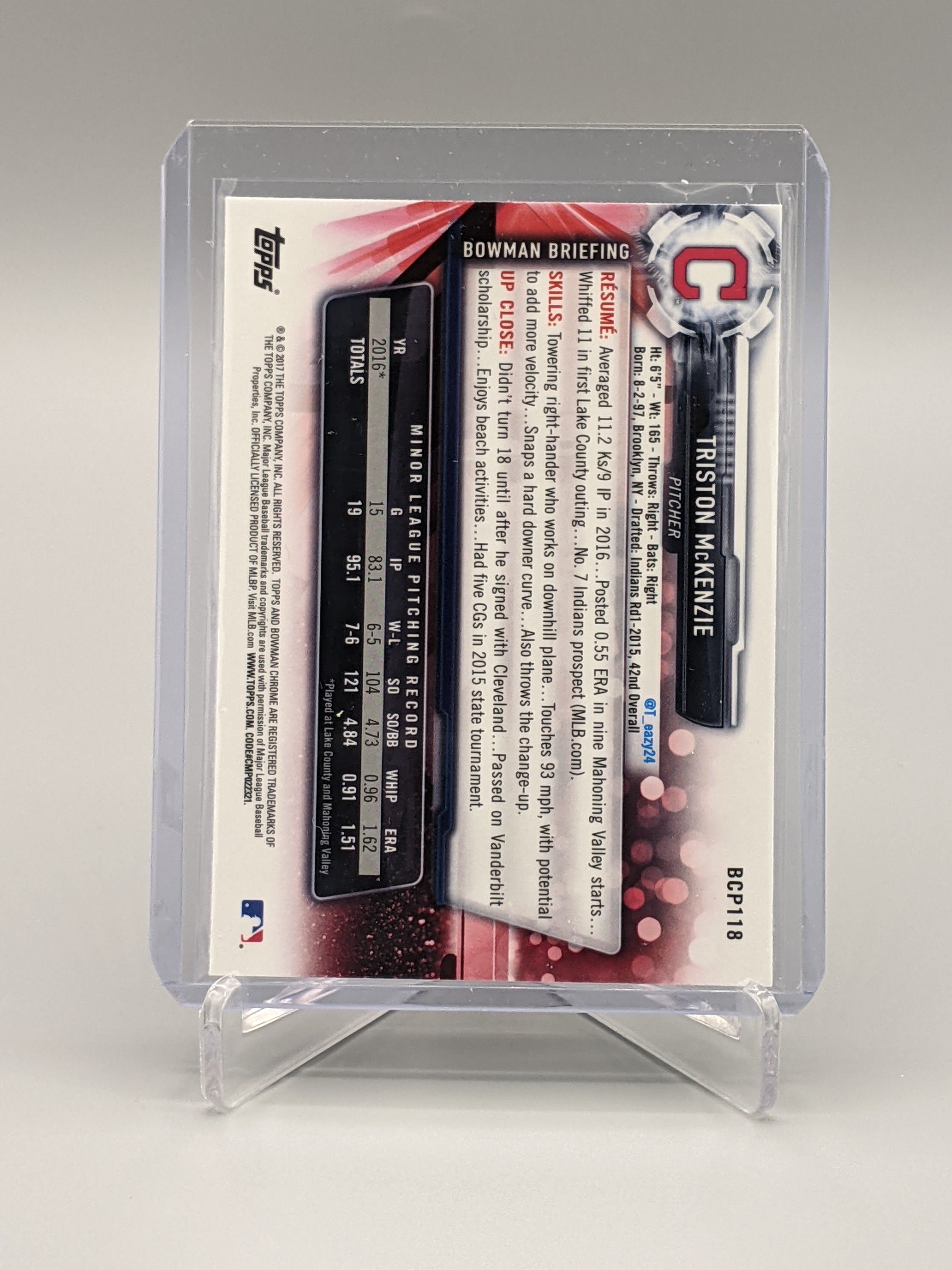 2017 Bowman Chrome Prospects #BCP118 Triston McKenzie Indians Guardians