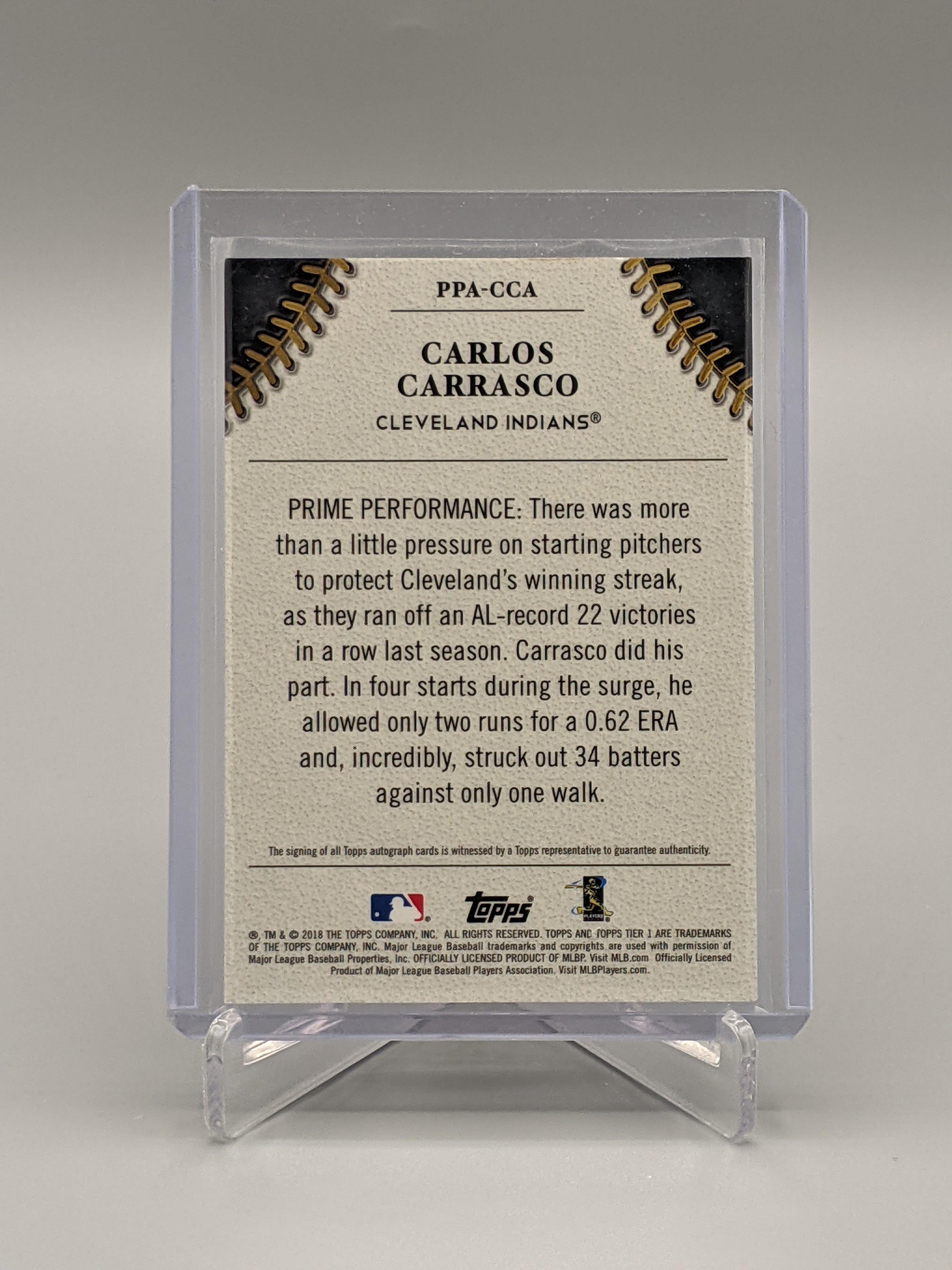 2018 Topps Tier One Auto #PPA-CCA Carlos Carrasco #/10 Indians