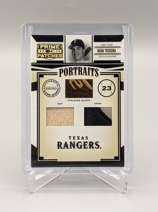 2005 Donruss Prime Patches #P-11 Mark Teixeira Bat/Glove/Shoe Relics #/150 Rangers