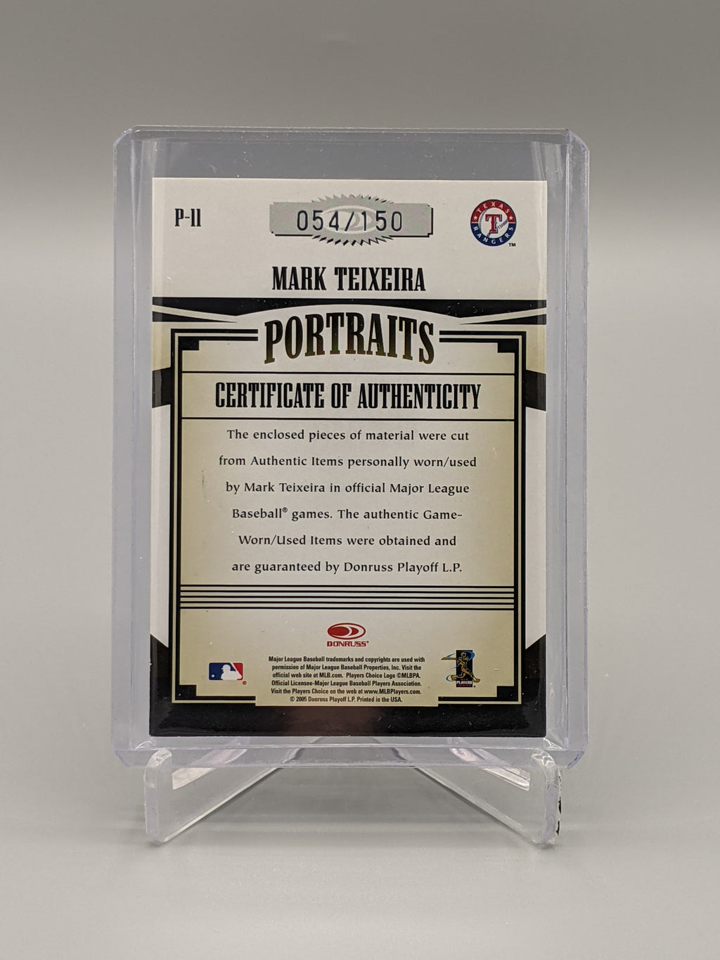 2005 Donruss Prime Patches #P-11 Mark Teixeira Bat/Glove/Shoe Relics #/150 Rangers