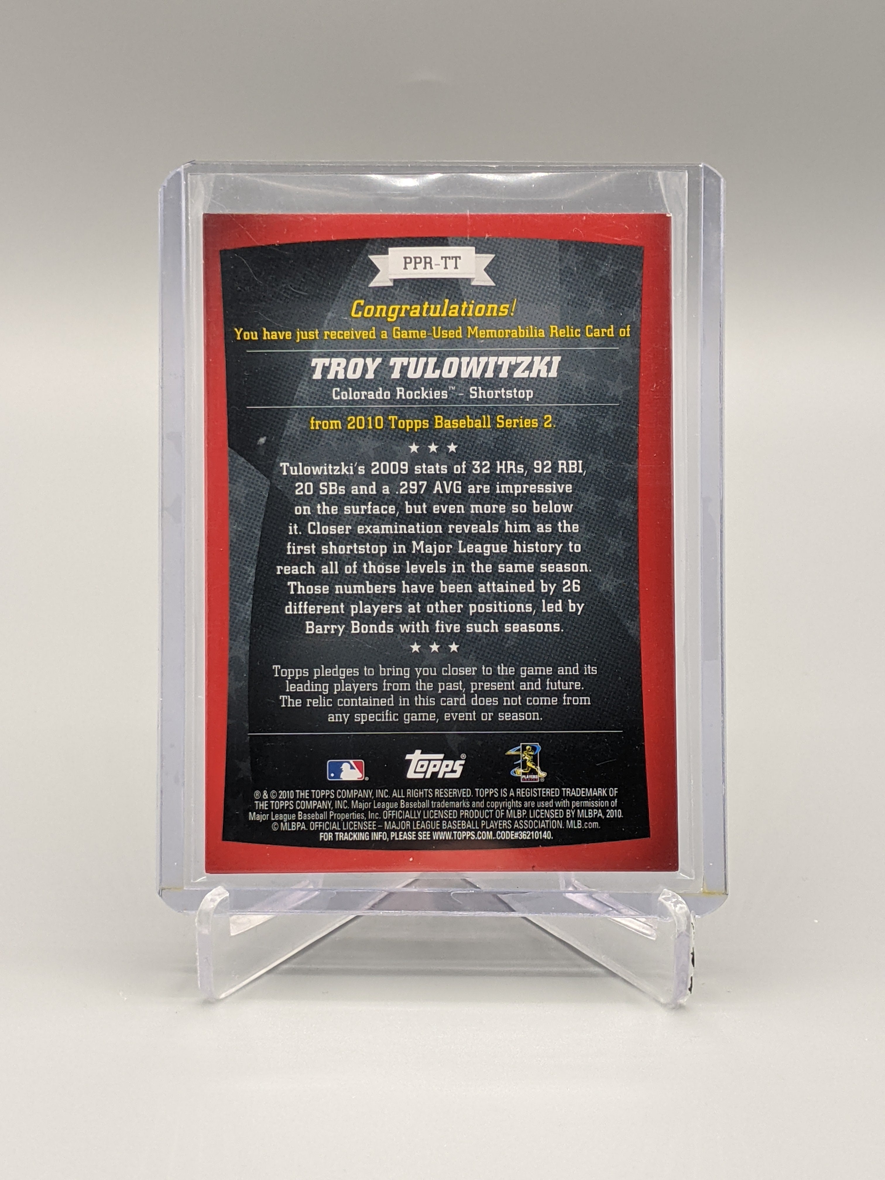 2010 Topps Peak Performance Game Used #PPR-TT Troy Tulowitzki Rockies