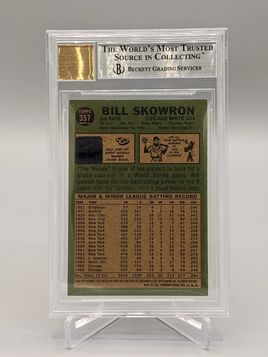 2001 Topps Legends Auto #TT29F Bill Skowron BGS 9 White Sox