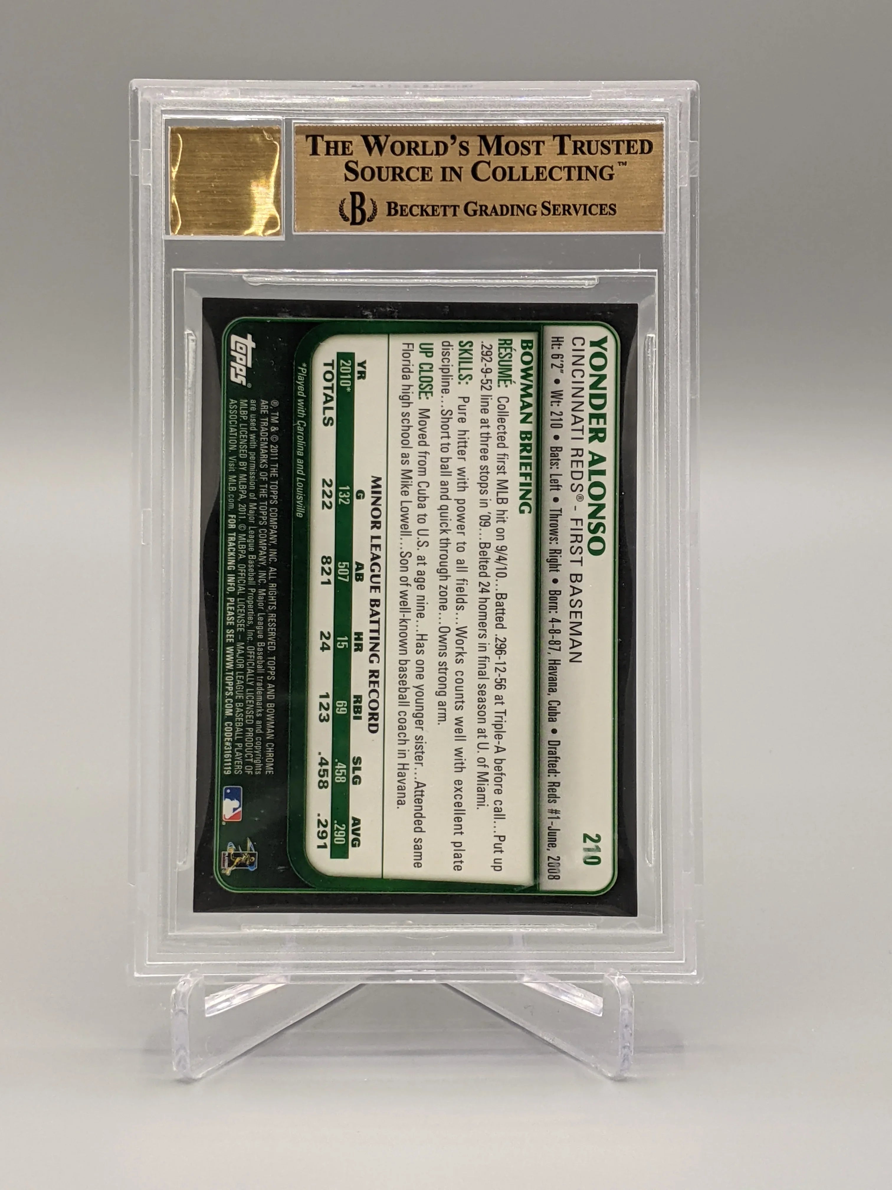 2011 Bowman Chrome #210 Yonder Alonso RC Autograph BGS 9.5 Reds