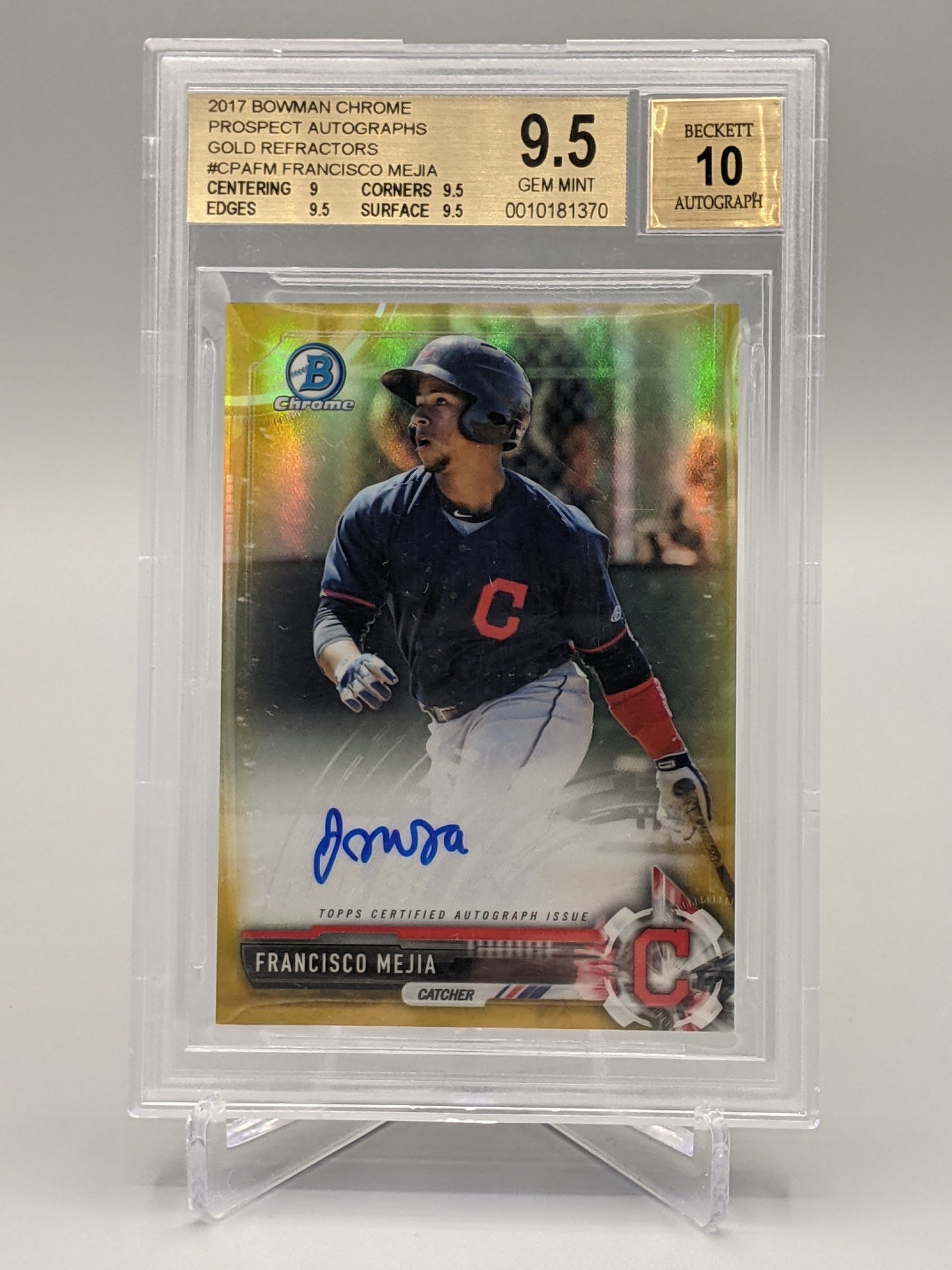 2017 Bowman Chrome Prospect Auto Gold Refractor #CPA-FM Francisco Mejia #/50 Indians