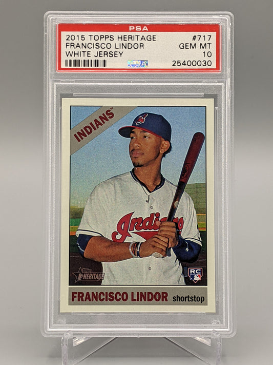 2015 Topps Heritage #717 Francisco Lindor RC White Jersey PSA 10 (BD) Indians