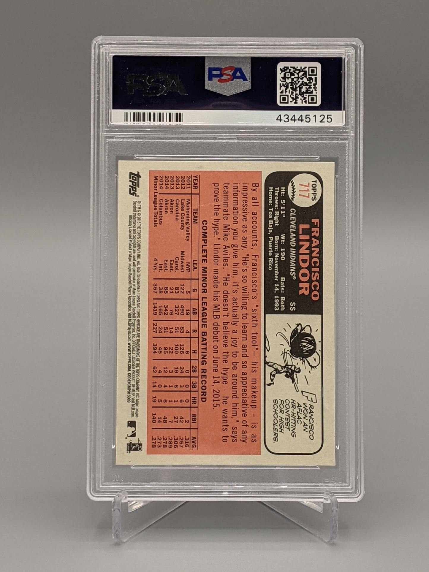 2015 Topps Heritage #717 Francisco Lindor RC White Jersey PSA 10 Indians