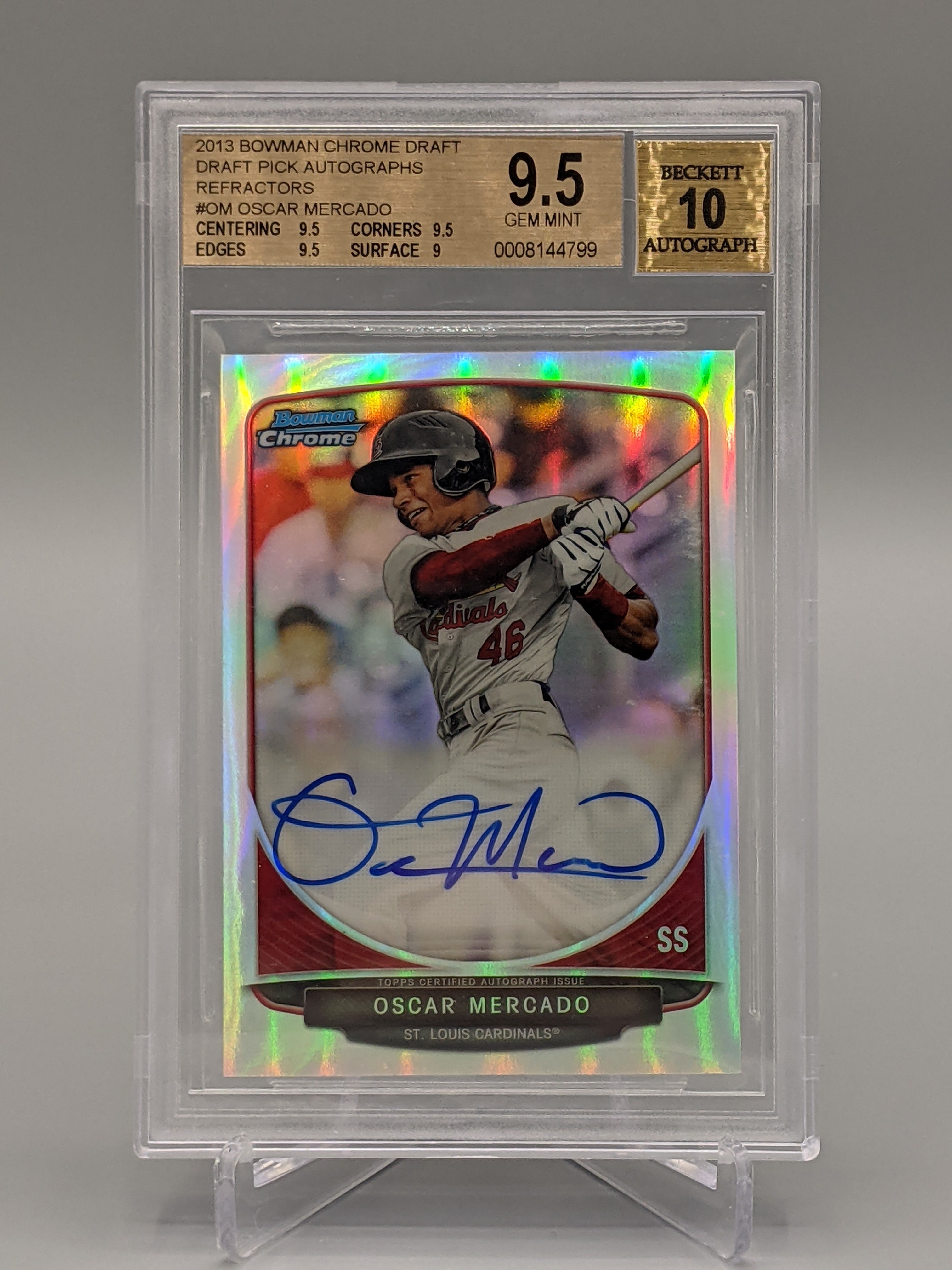 2013 Bowman Draft Chrome Refractor #BCA-OM Oscar Mercado BGS 9.5 Indians (BD)