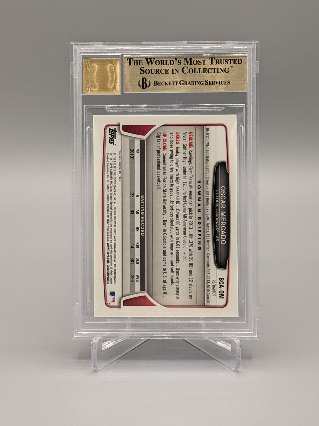 2013 Bowman Draft Chrome Refractor #BCA-OM Oscar Mercado BGS 9.5 Indians (BD)