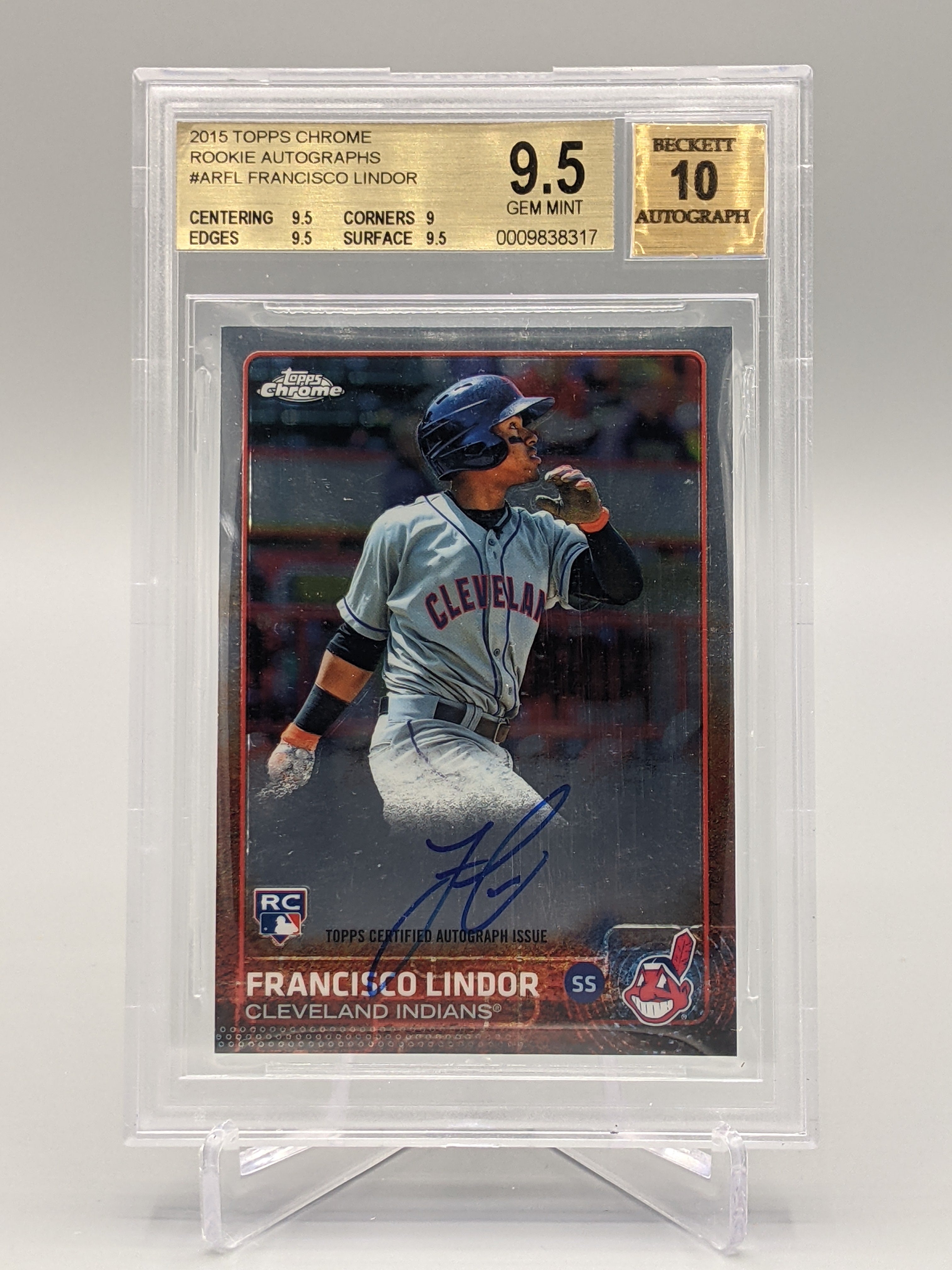 2015 Topps Chrome SP Francisco Lindor #AR-FL Auto 9.5 Indians