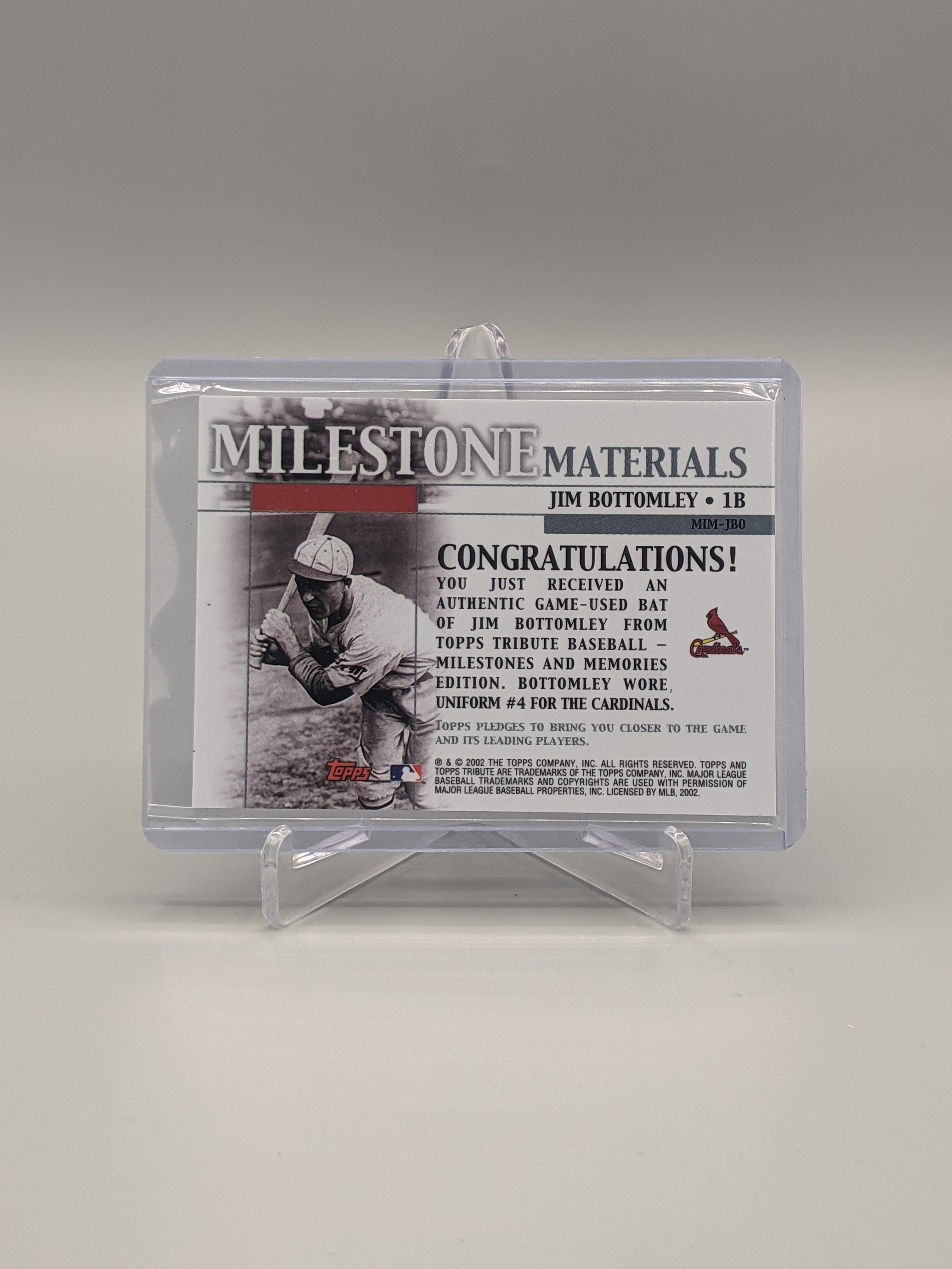 2002 Topps Tribute Milestone Materials Jim Bottomley Cardinals