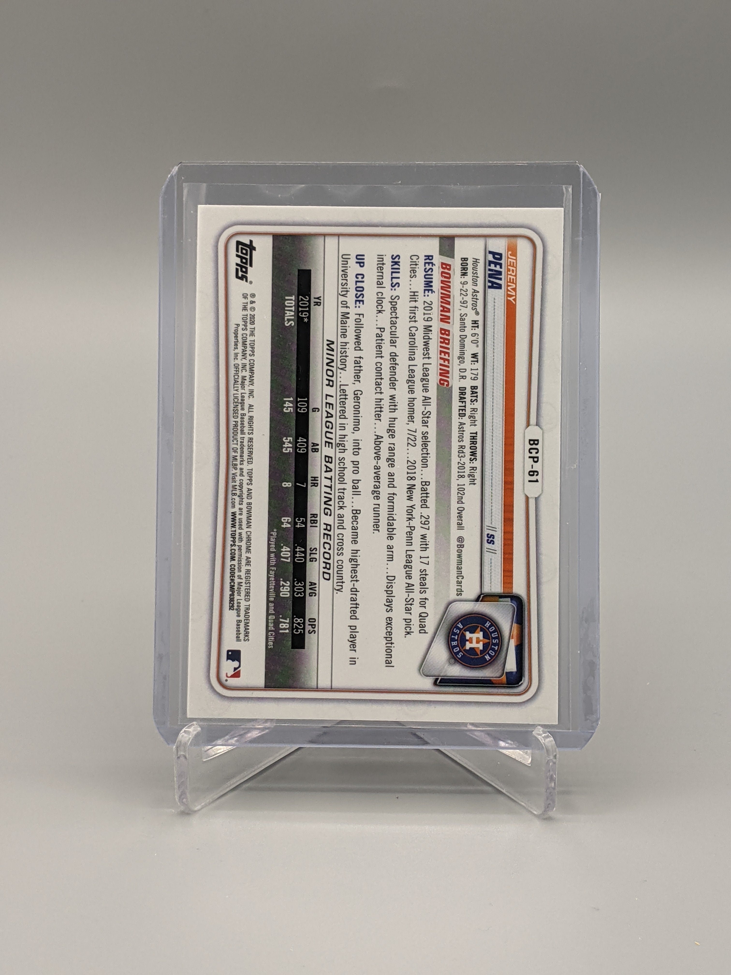 2020 Bowman Chrome #BCP-61 Jeremy Pena Astros