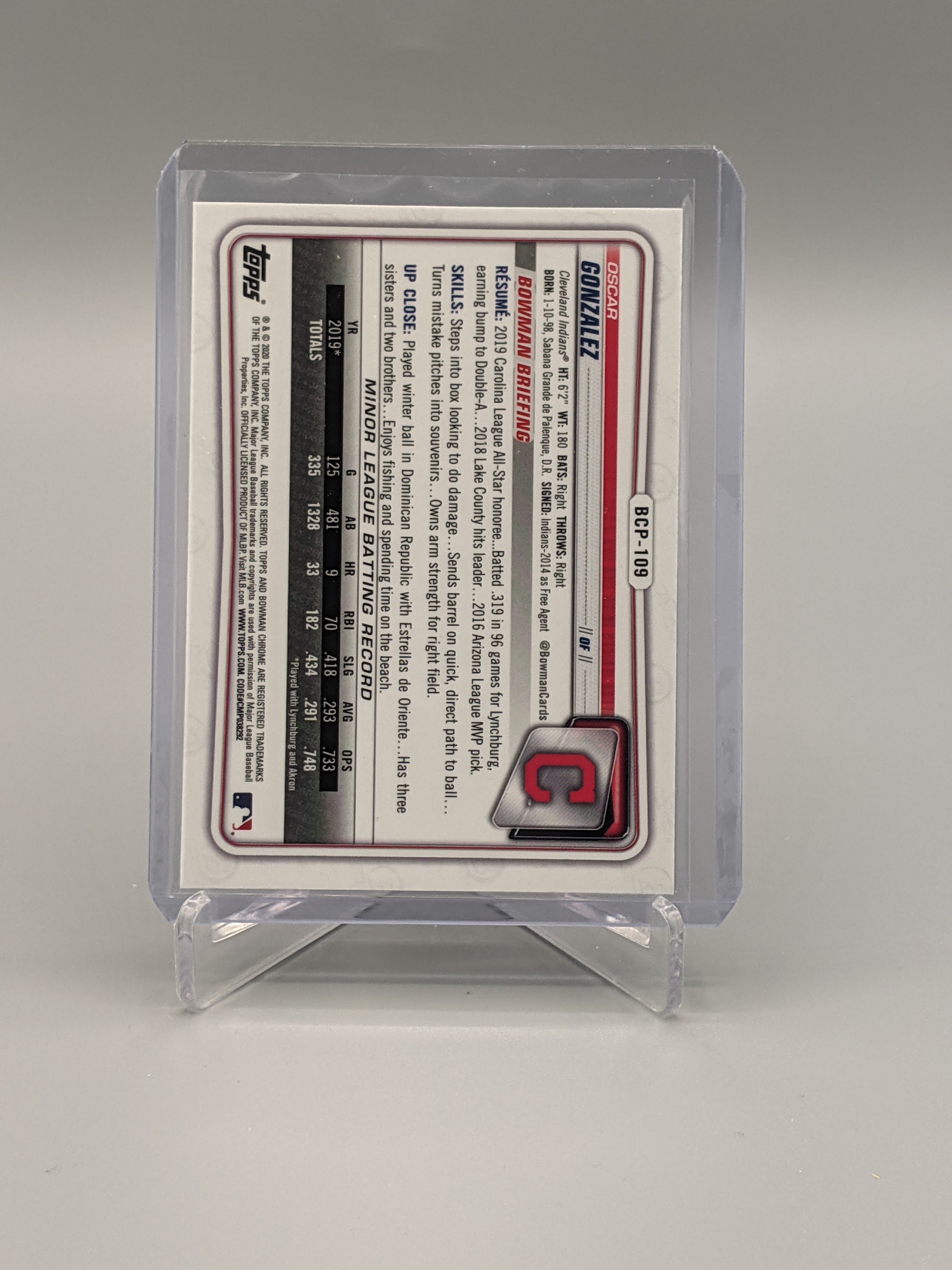 2020 Bowman Chrome #BCP-109 Oscar Gonzalez Guardians