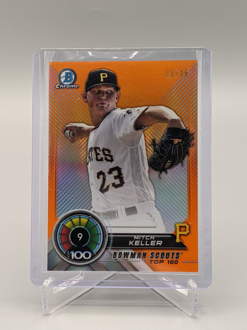 2018 Bowman Chrome Top 100 Orange #BT-9 Mitch Keller #/25 Pirates