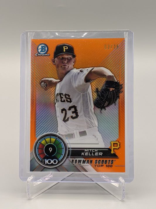 2018 Bowman Chrome Top 100 Orange #BT-9 Mitch Keller #/25 Pirates