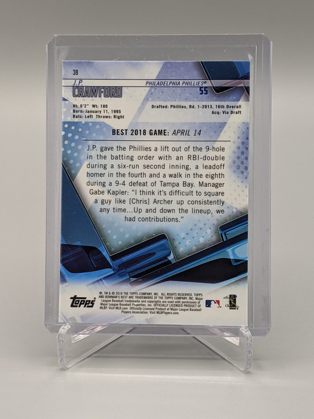 2018 Bowman Best #38 J.P. Crawford RC Phillies