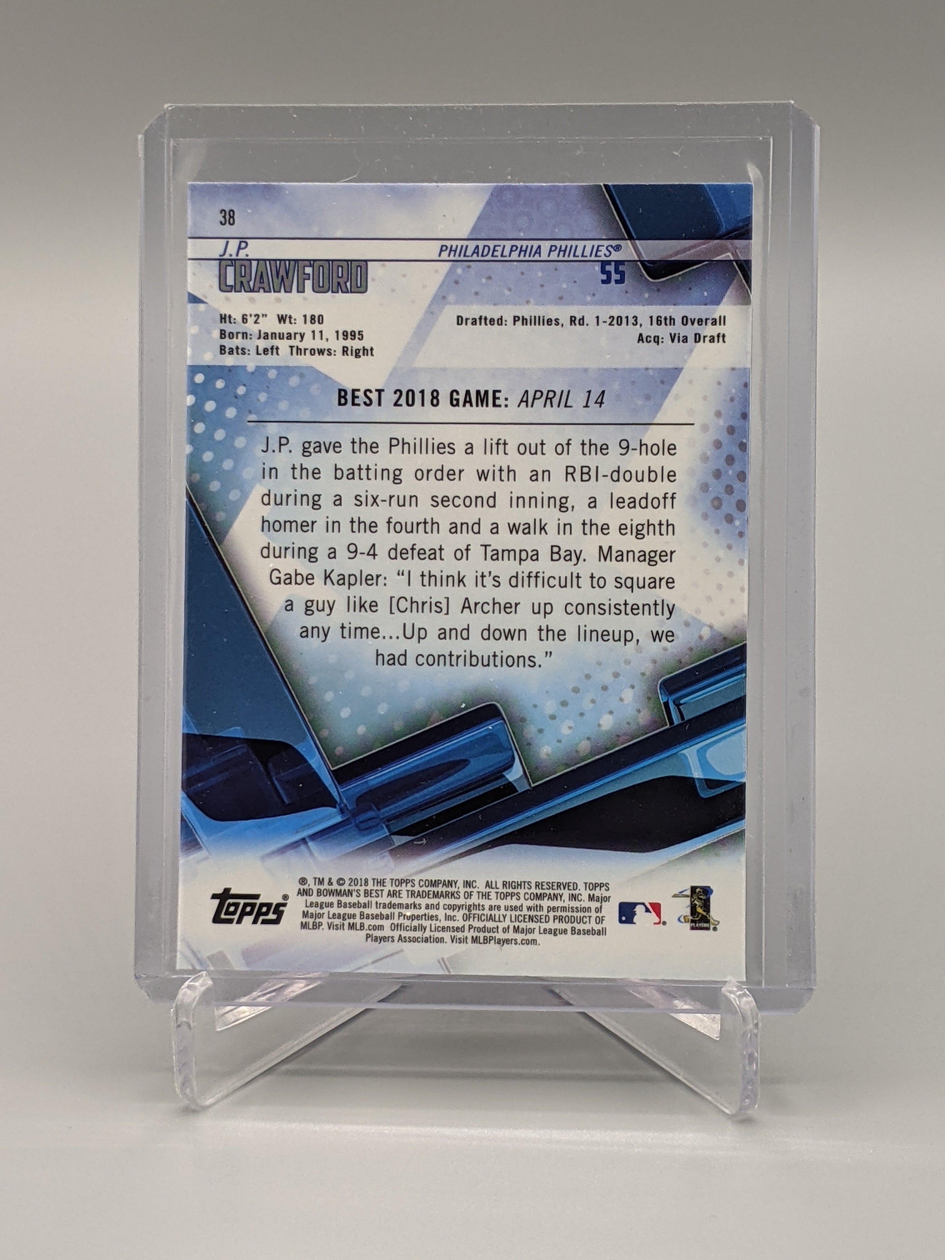 2018 Bowman Best #38 J.P. Crawford RC Phillies