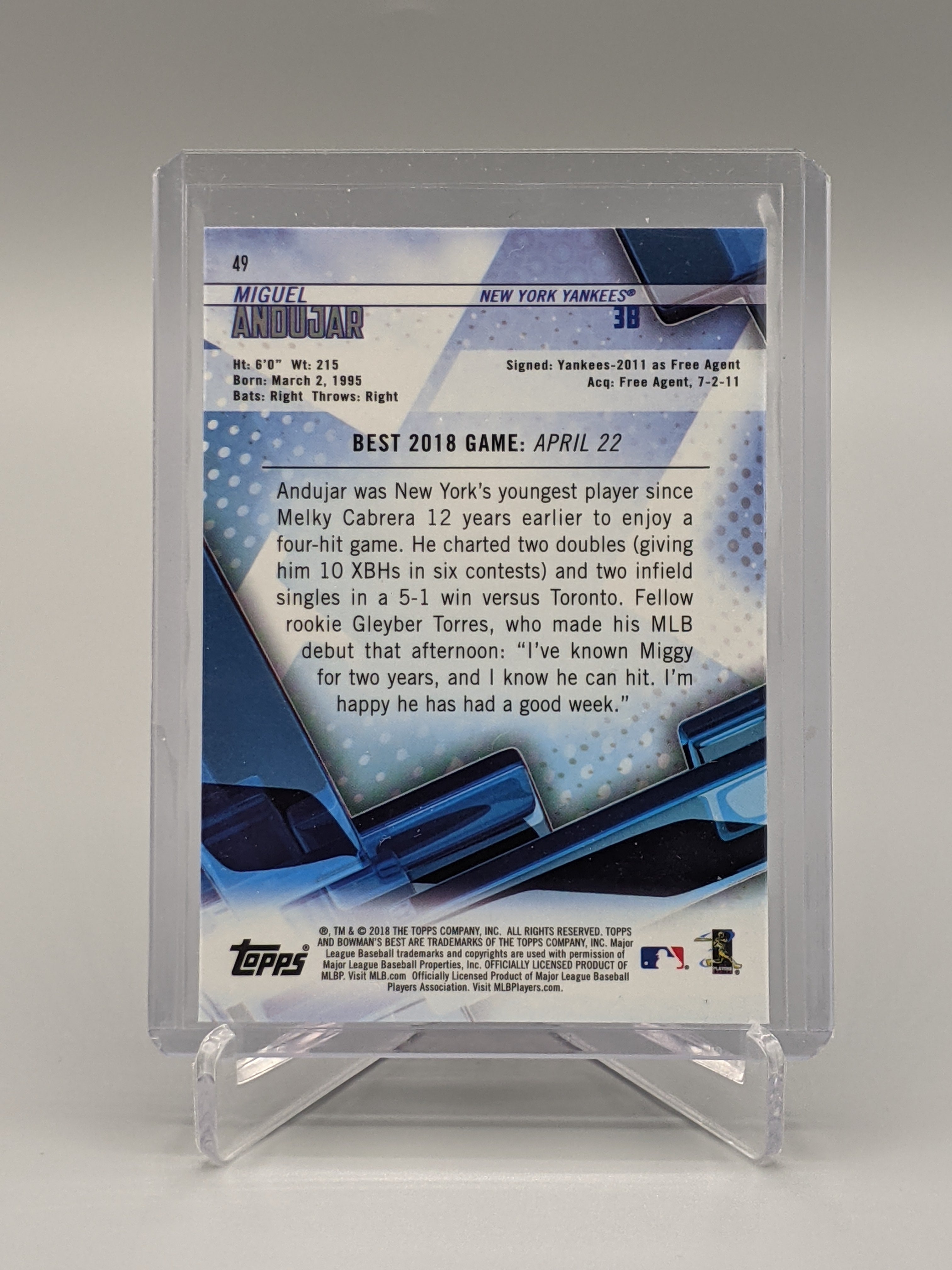 2018 Bowman Best #49 Miguel Andujar RC Yankees