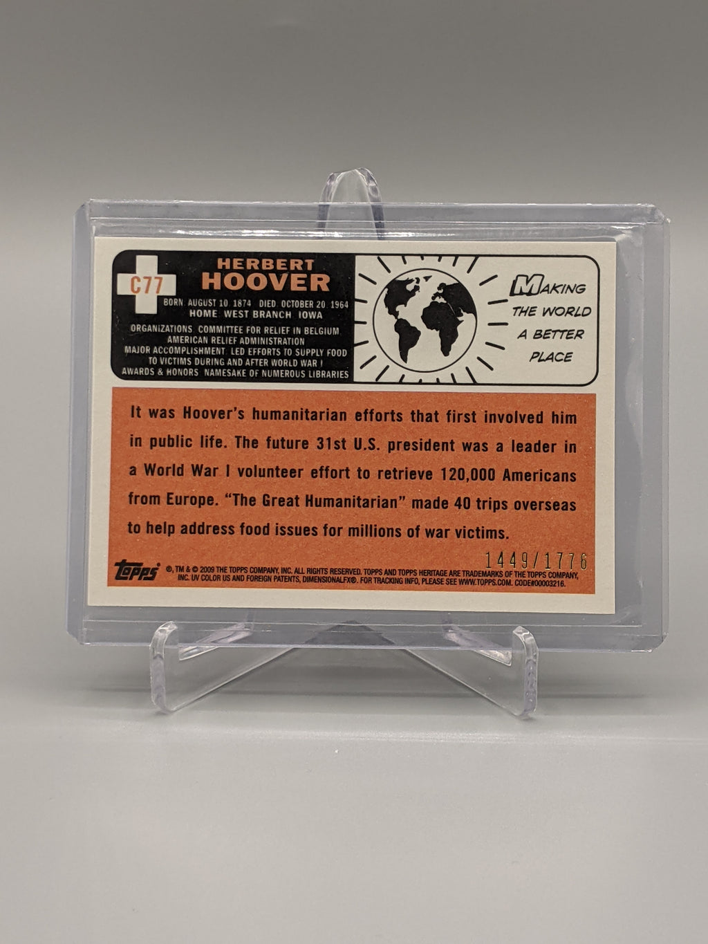 2009 Topps American Heritage Heroes Chrome #C77 Herbert Hoover #/1776