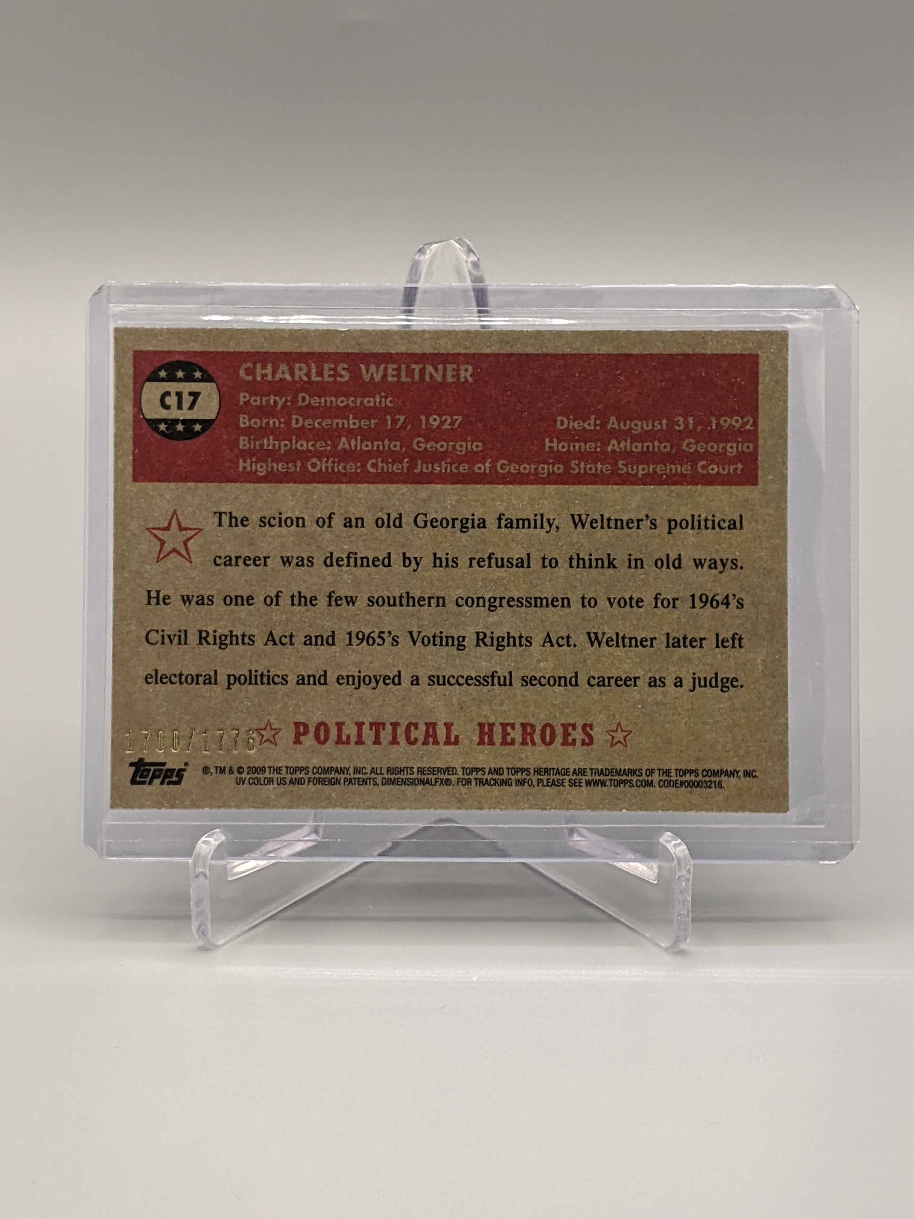 2009 Topps American Heritage Heroes Chrome #C17 Charles Weltner #/1776