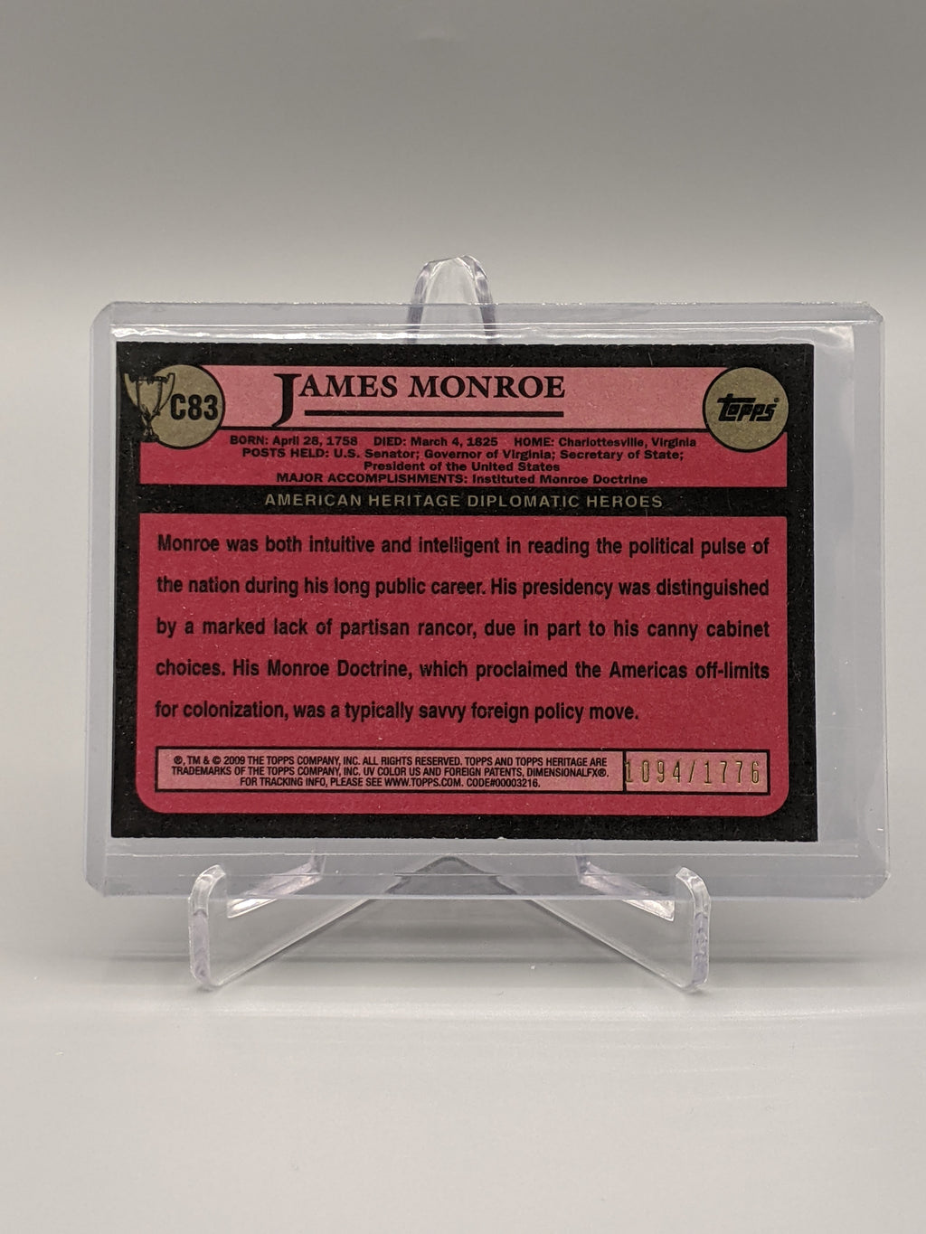 2009 Topps American Heritage Heroes Chrome #C83 James Monroe #/1776