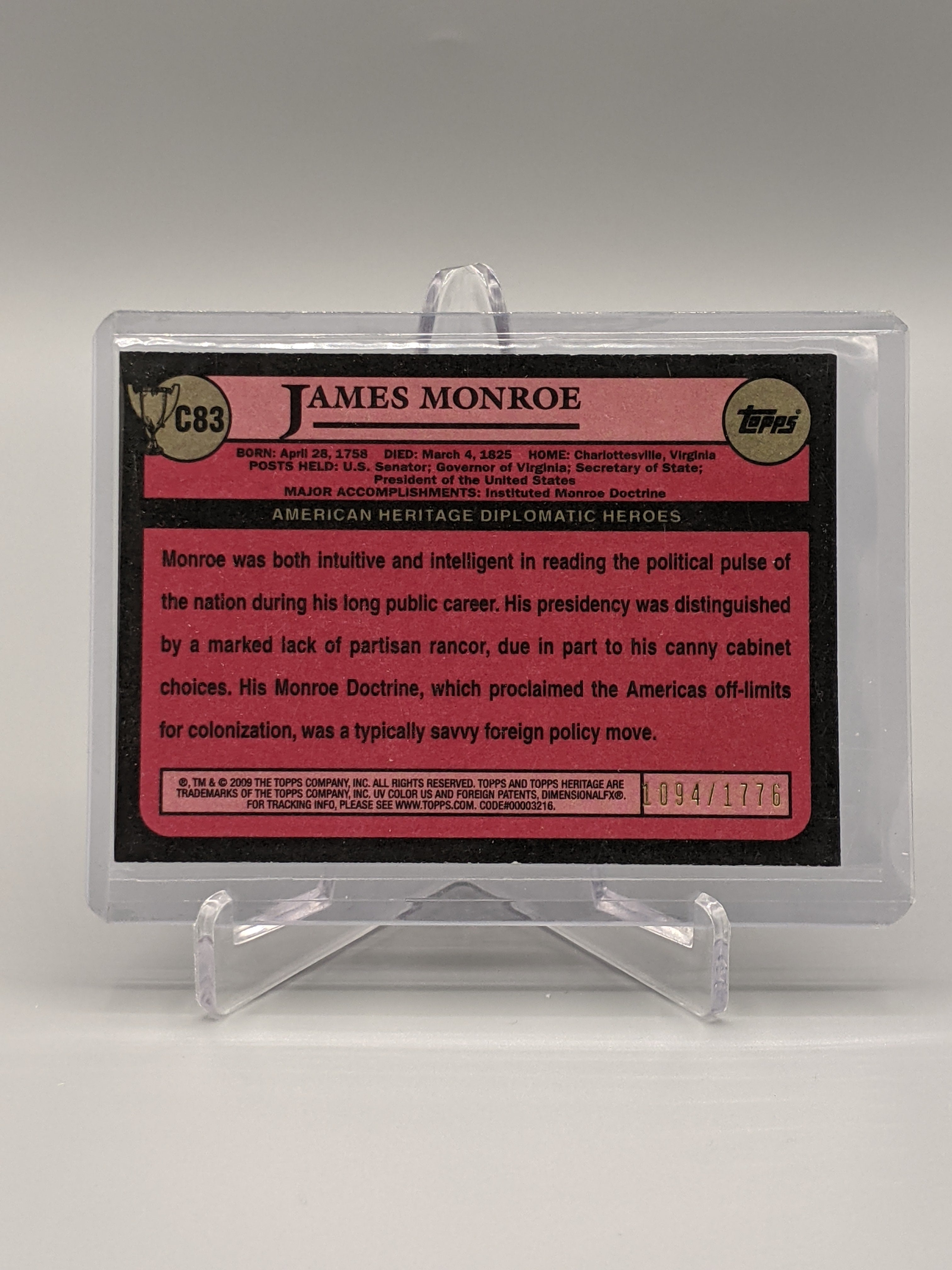 2009 Topps American Heritage Heroes Chrome #C83 James Monroe #/1776