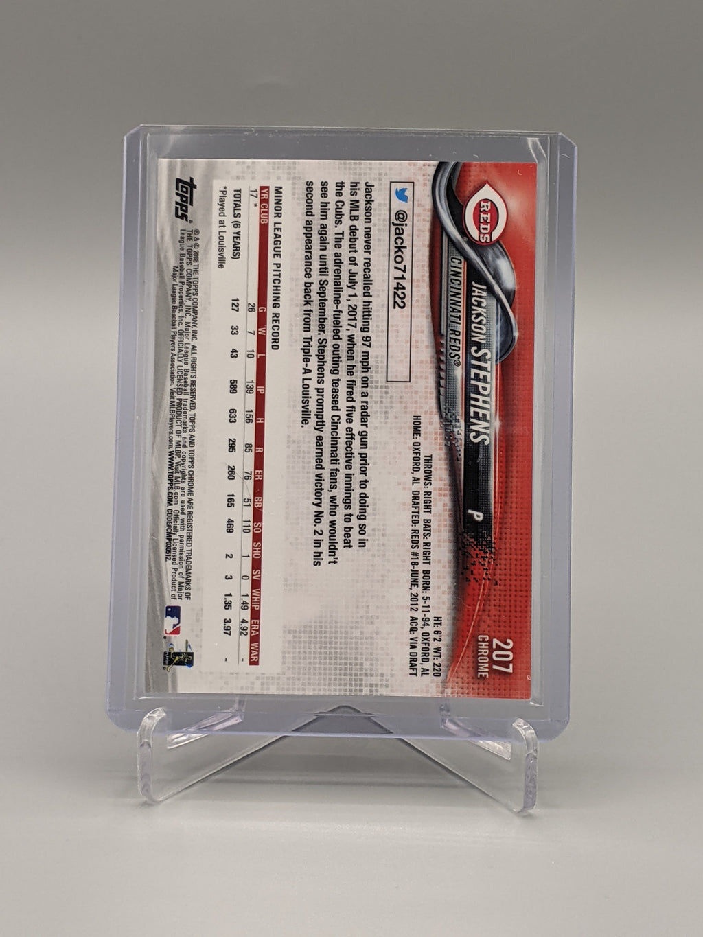 2018 Topps Chrome Sapphire #207 Jackson Stephens RC Reds