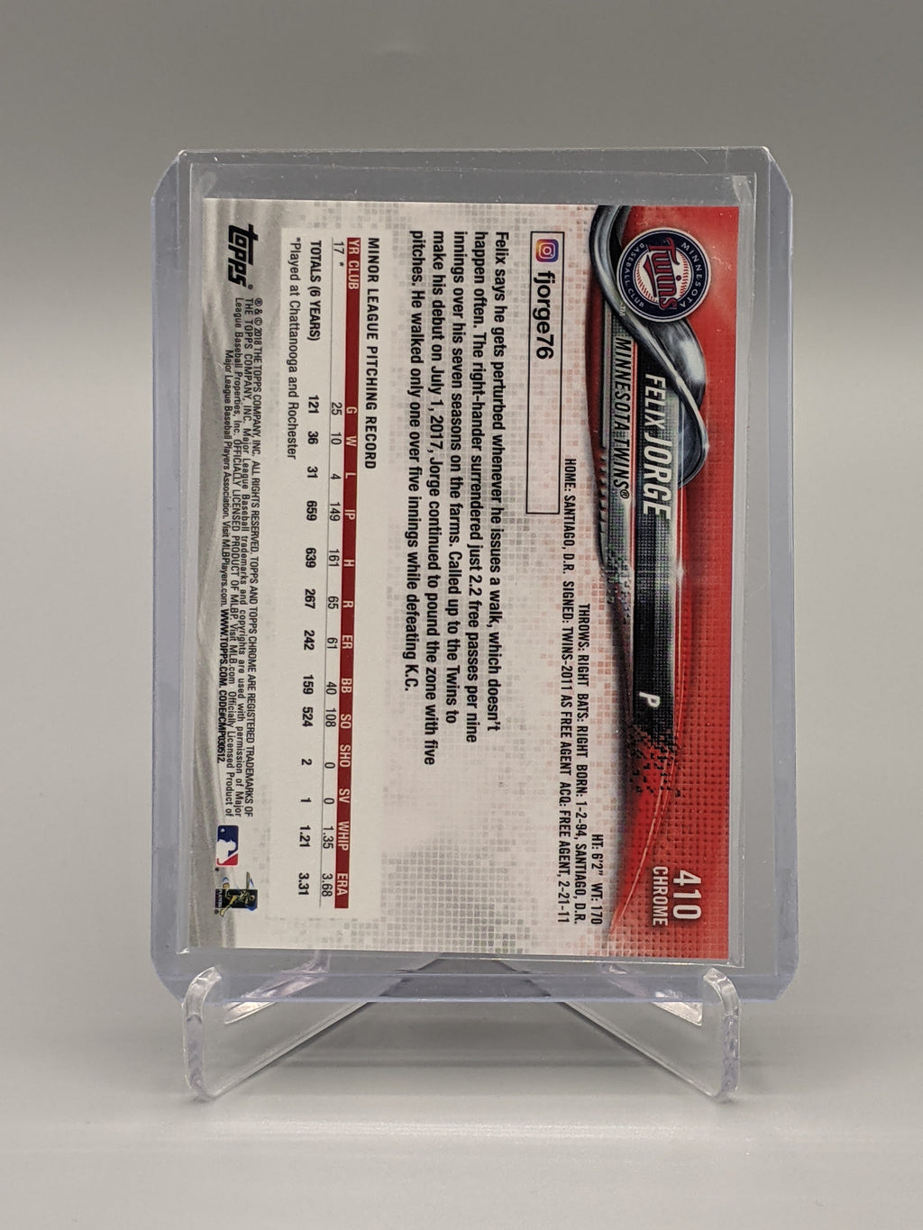 2018 Topps Chrome Sapphire #410 Felix Jorge RC Twins