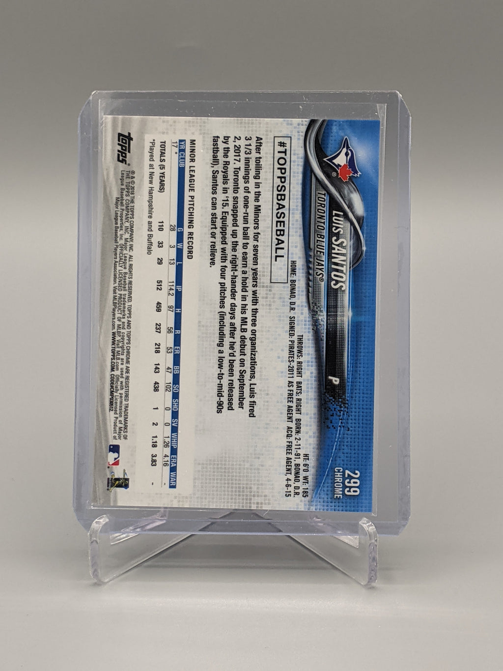 2018 Topps Chrome Sapphire #299 Luis Santos RC Blue Jays