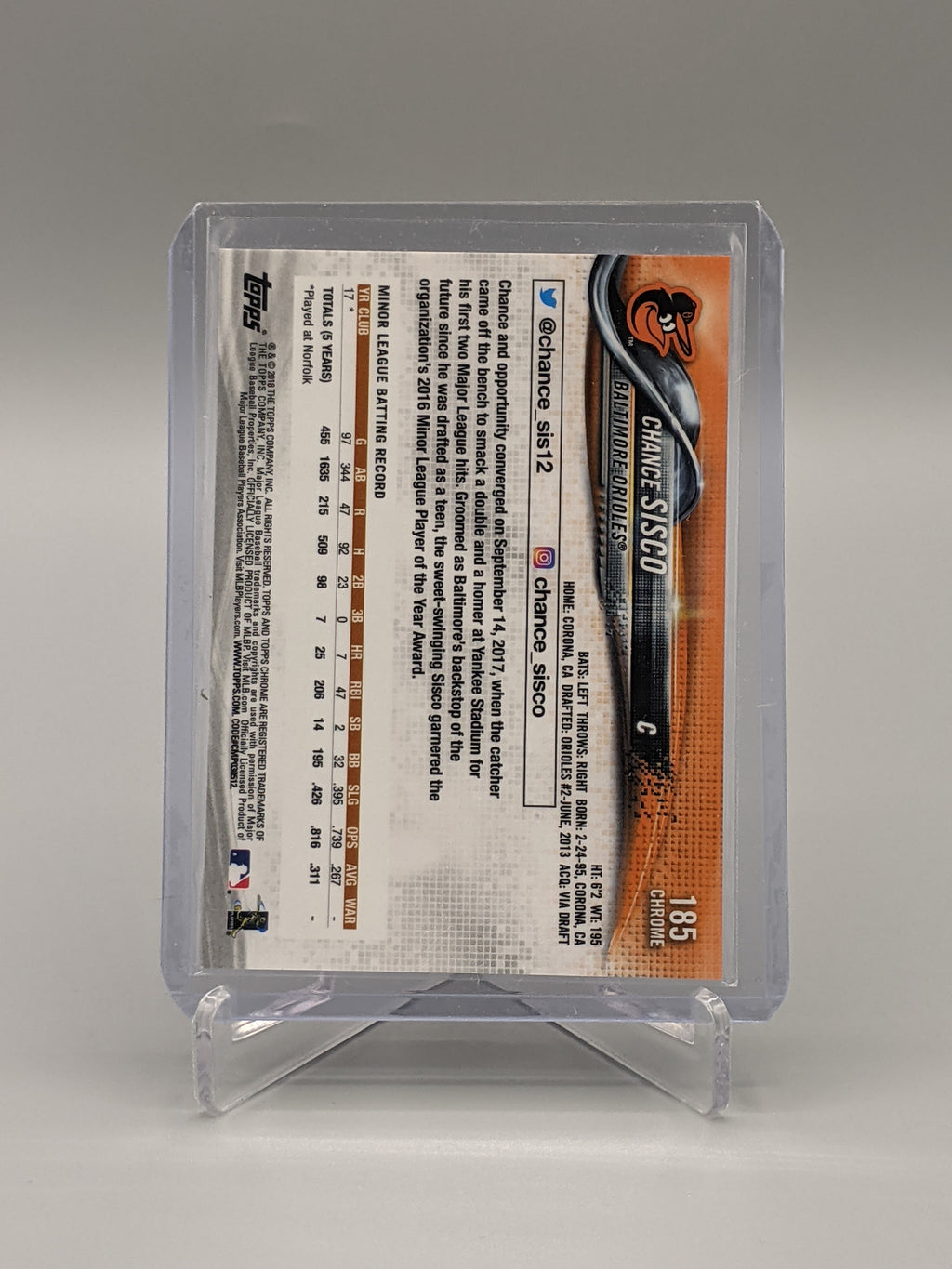 2018 Topps Chrome Sapphire #185 Chance Sisco RC Orioles