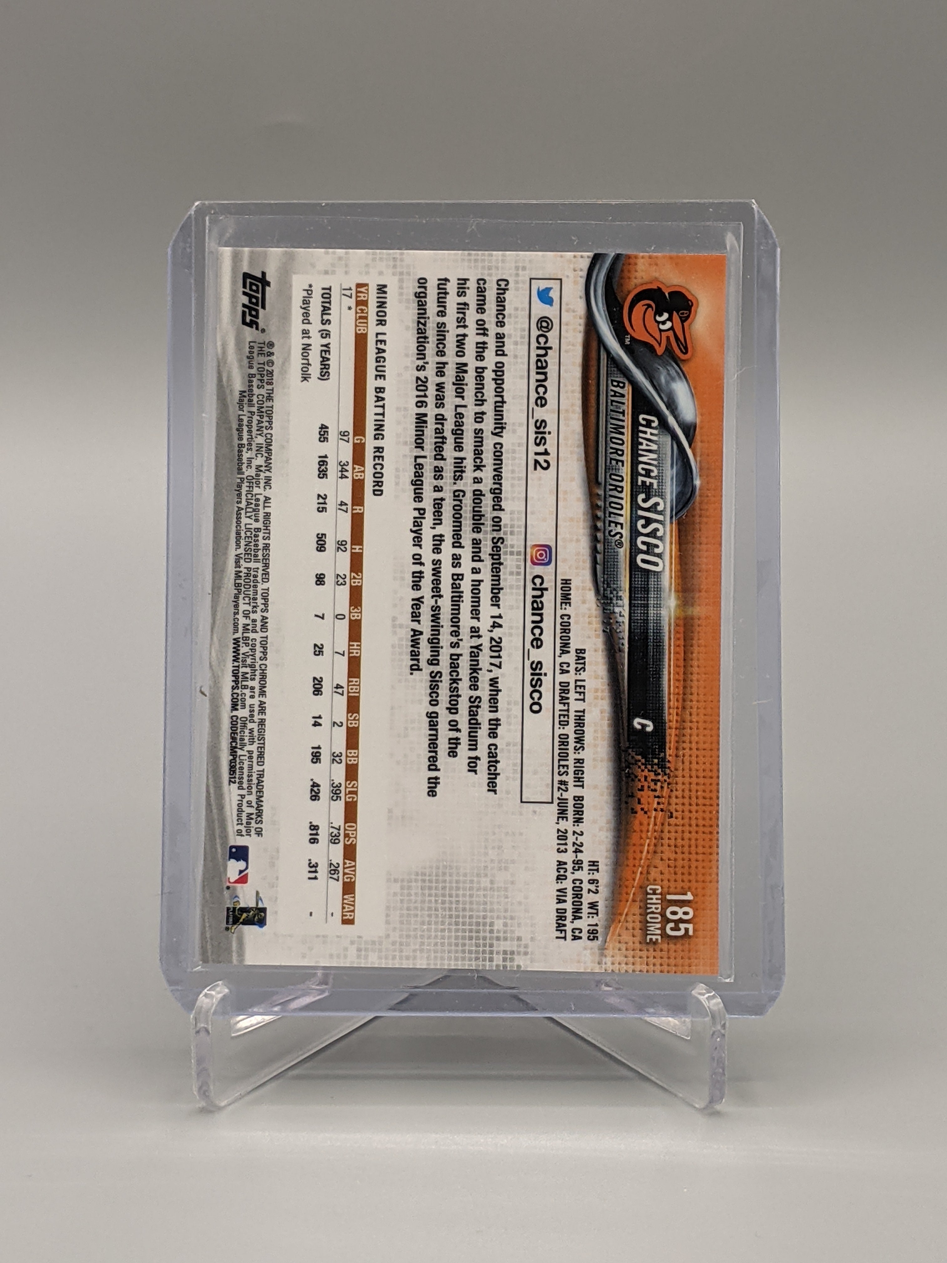 2018 Topps Chrome Sapphire #185 Chance Sisco RC Orioles
