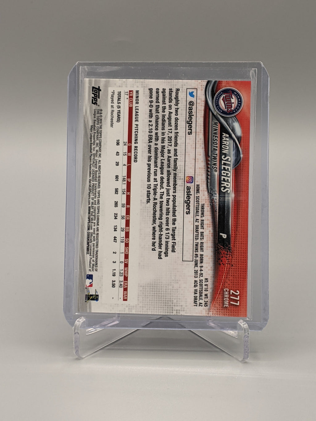 2018 Topps Chrome Sapphire #277 Aaron Slegers RC Twins