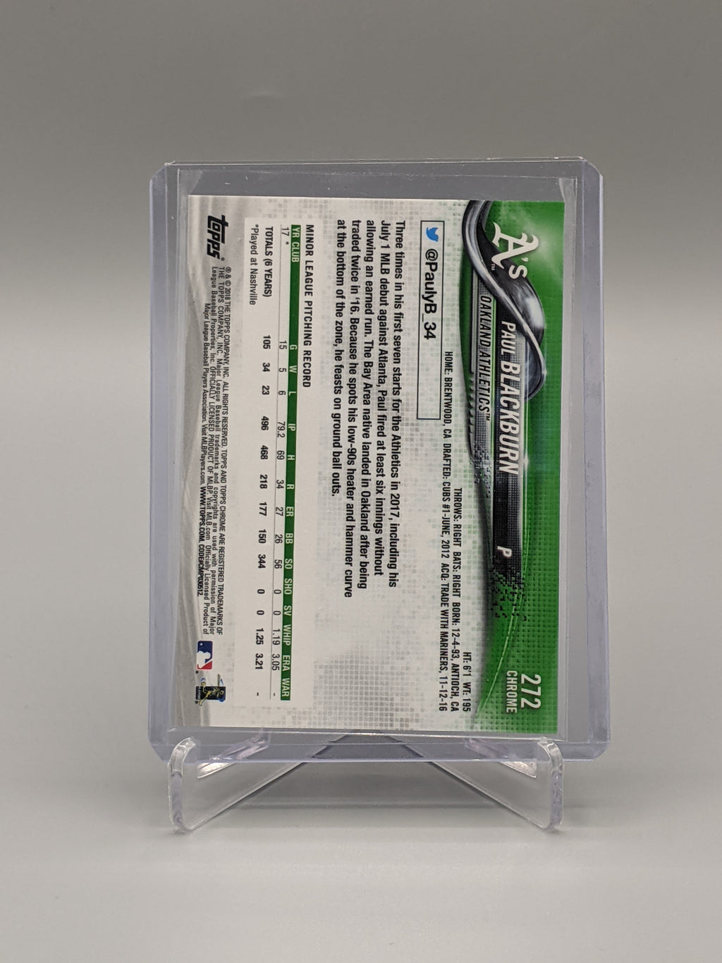 2018 Topps Chrome Sapphire #272 Paul Blackburn RC A's Athletics