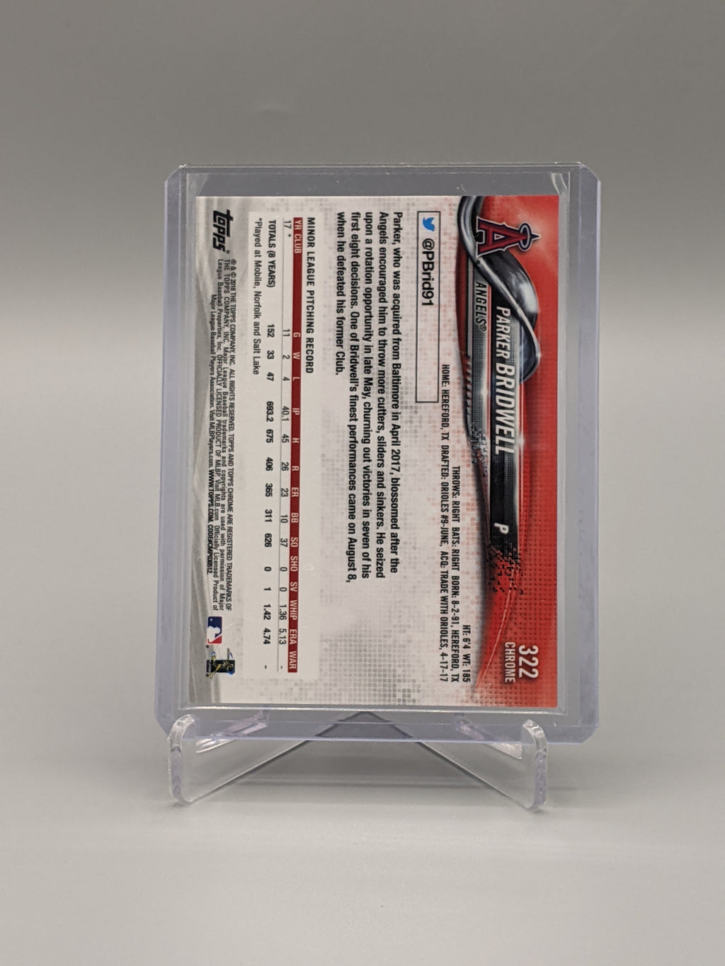 2018 Topps Chrome Sapphire #322 Parker Bridwell RC Angels