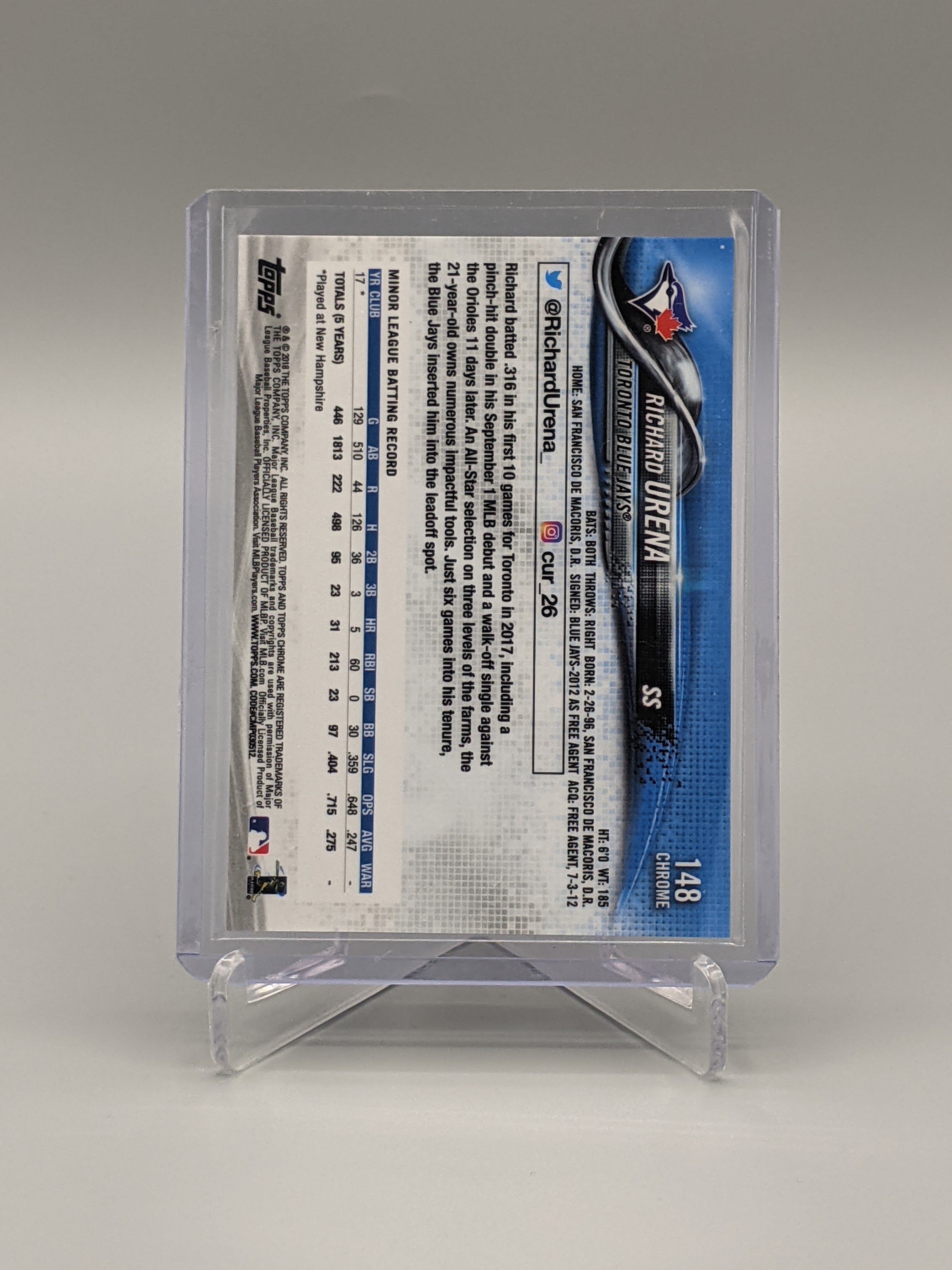 2018 Topps Chrome Sapphire #148 Richard Urena RC Blue Jays