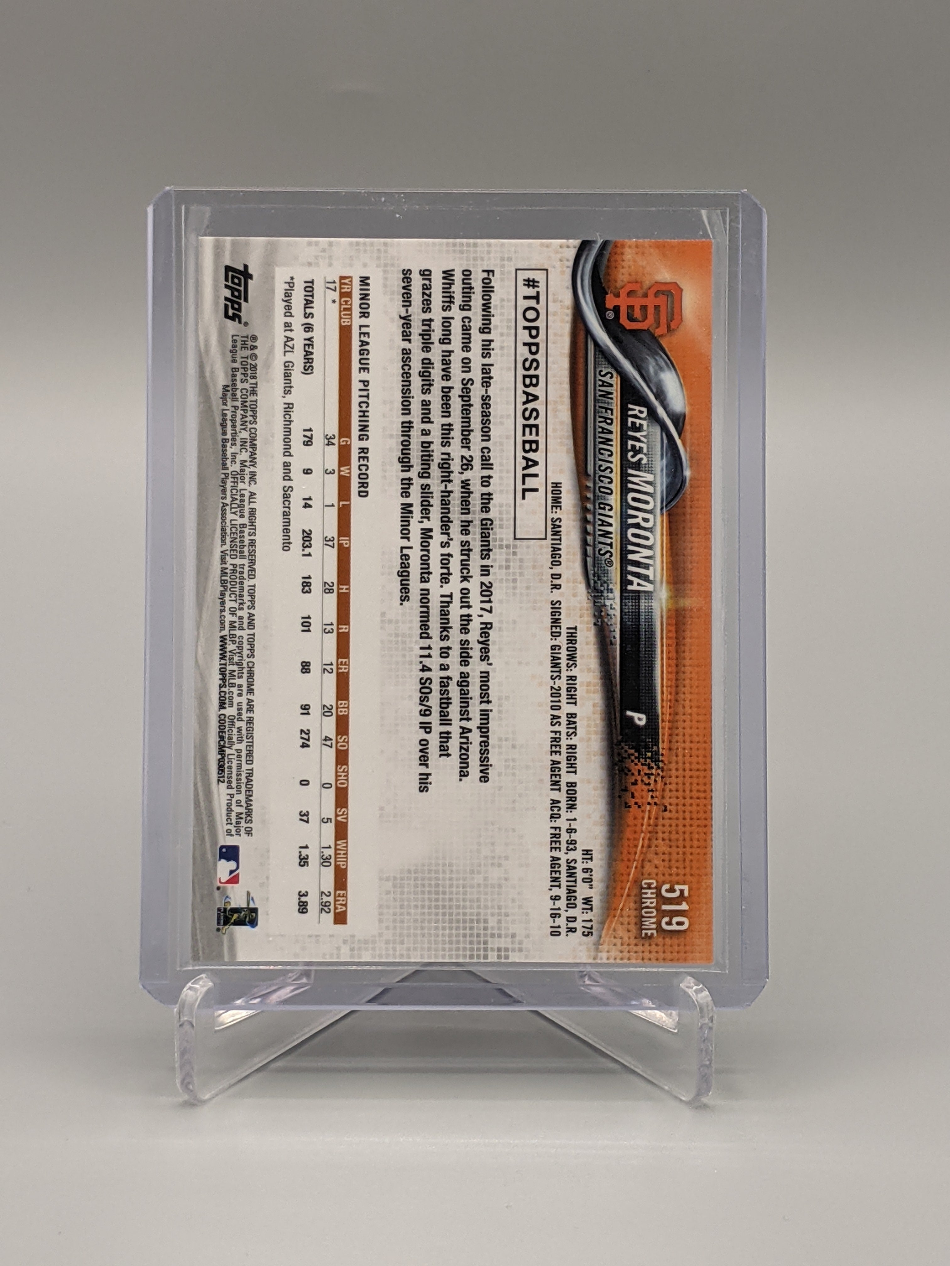 2018 Topps Chrome Sapphire #519 Reyes Moronta RC Giants