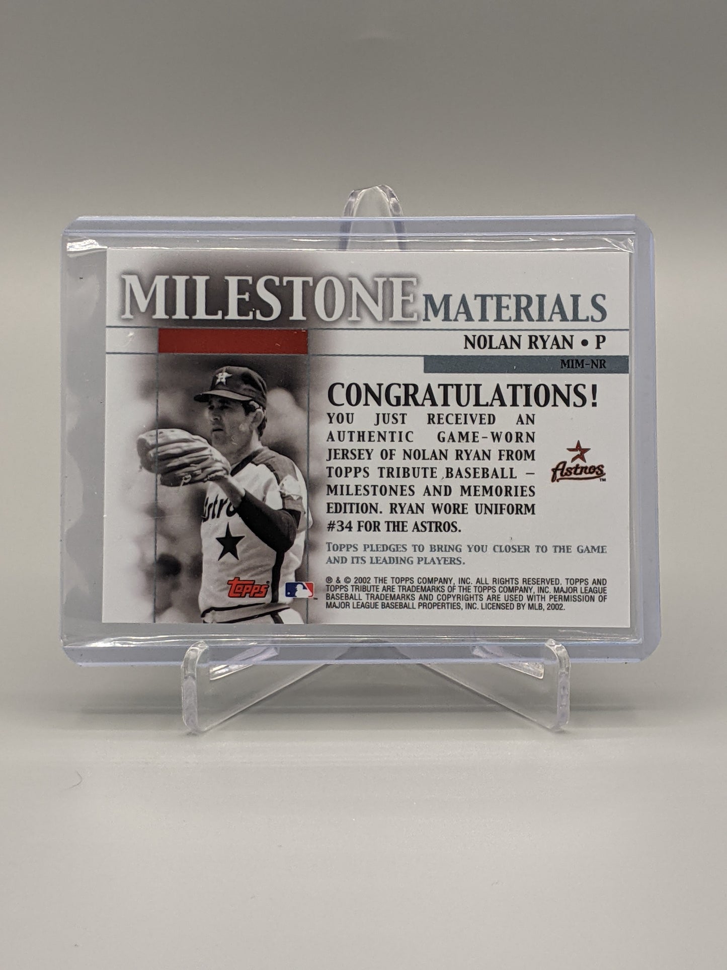 2002 Topps Tribute Milestone Materials #MIM-NR Nolan Ryan Astros
