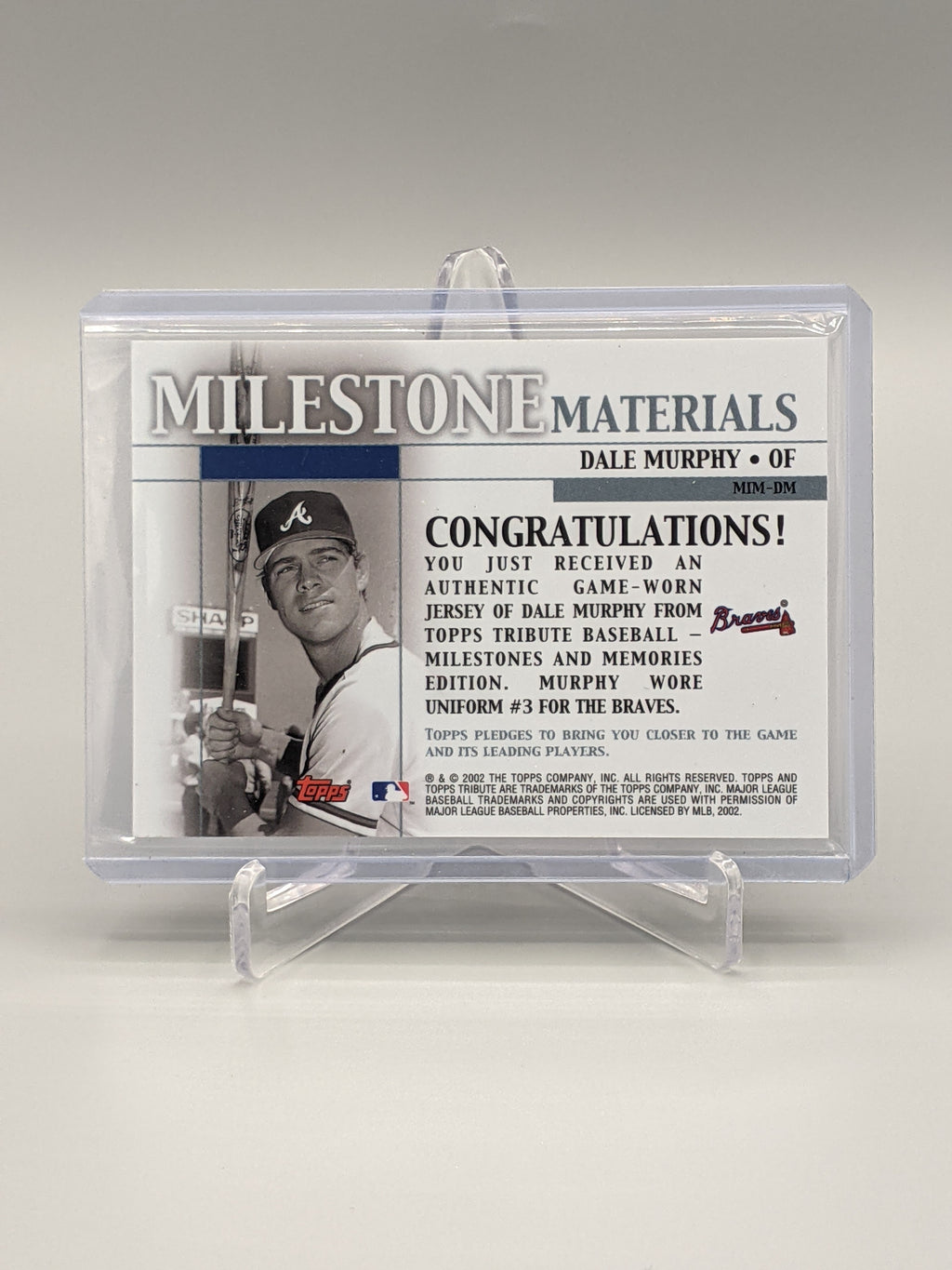 2002 Topps Tribute Milestone Materials #MIM-DM Dale Murphy Braves